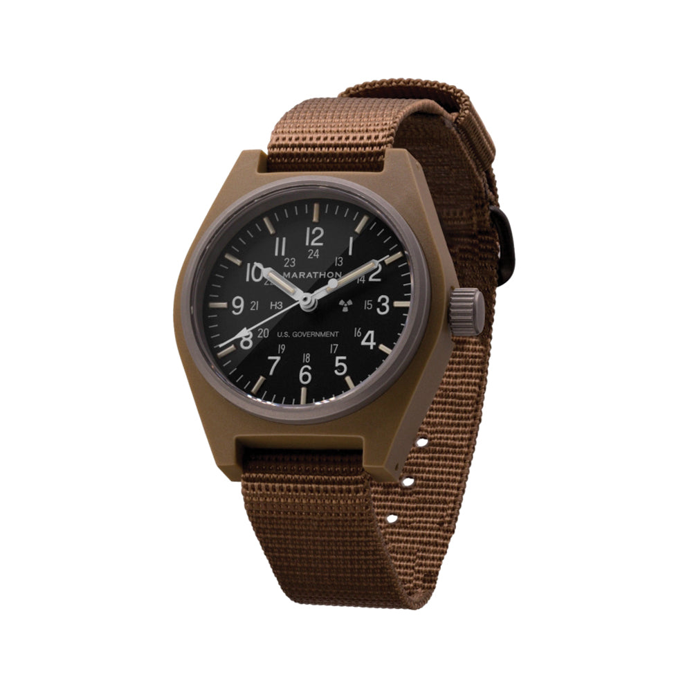 Desert Tan GPM Type II Field Mechanical 34mm Watch with Black Nylon Strap - Perfect for Outdoor Adventures, Hiking & Military Enthusiasts