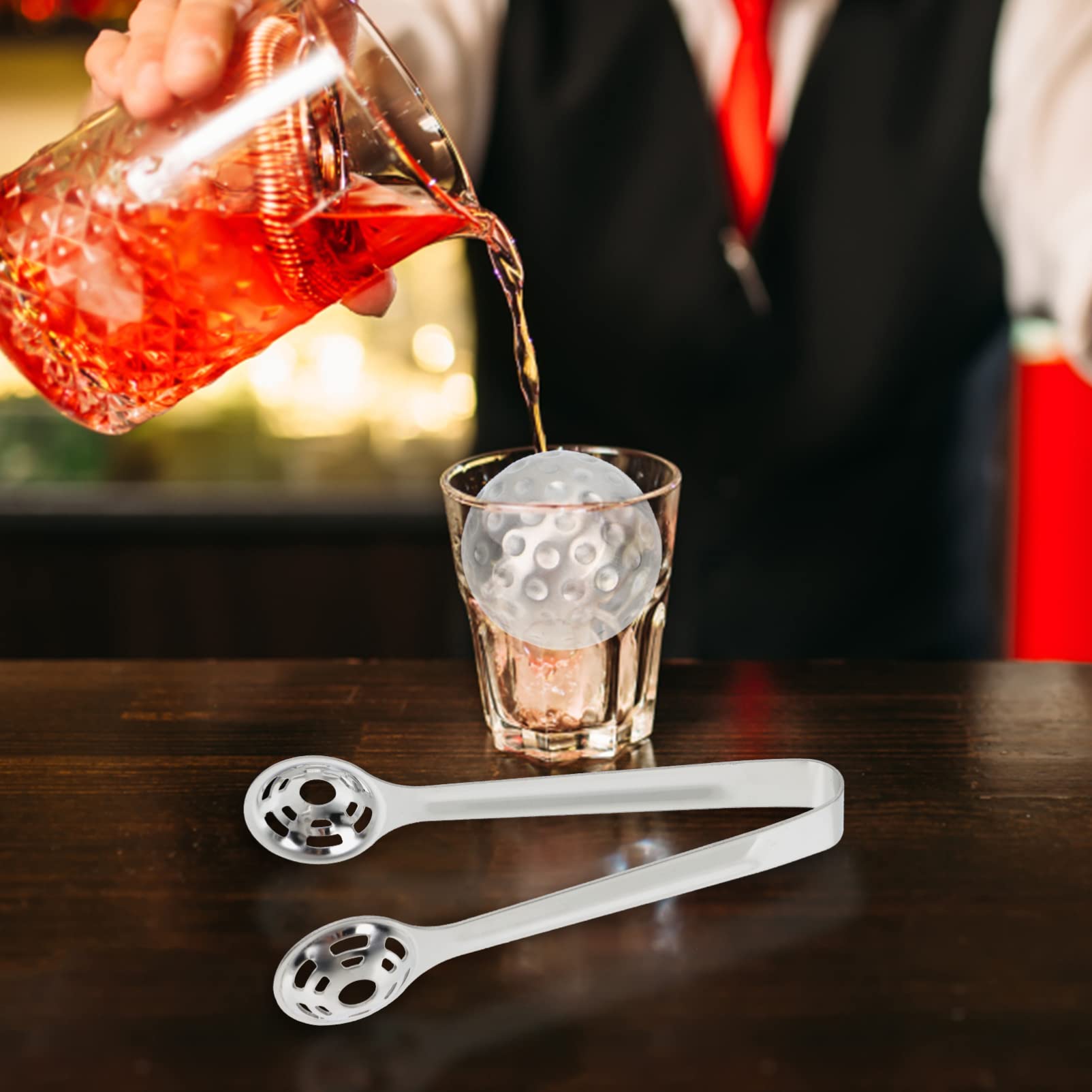 Zerodeko 1 Set Stainless Steel Whiskey Ice Ball Tongs - Reusable Metal Ice Cube Clamps for Whiskey, Cocktails & Beverages - Perfect for Chilling Drinks, Home Bars & Party Serving