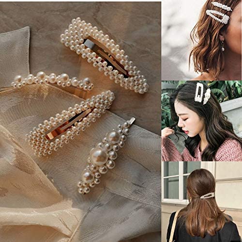 Shengjun Pearl Hair Clips Set for Women & Girls - 4pcs Handmade Large Bow Hair Clips, Hair Ties for Birthday, Valentines Day, Bridesmaid Gifts - Bling Hair Accessories for Parties, Weddings & Everyday Styling
