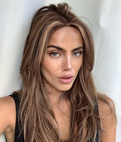 EALGA Blonde Highlighted Brown Lace Front Wigs for Women - 26 Inch Glueless Synthetic Hair Wig with Natural Hairline - Perfect for Cosplay, Daily Wear & Special Occasions