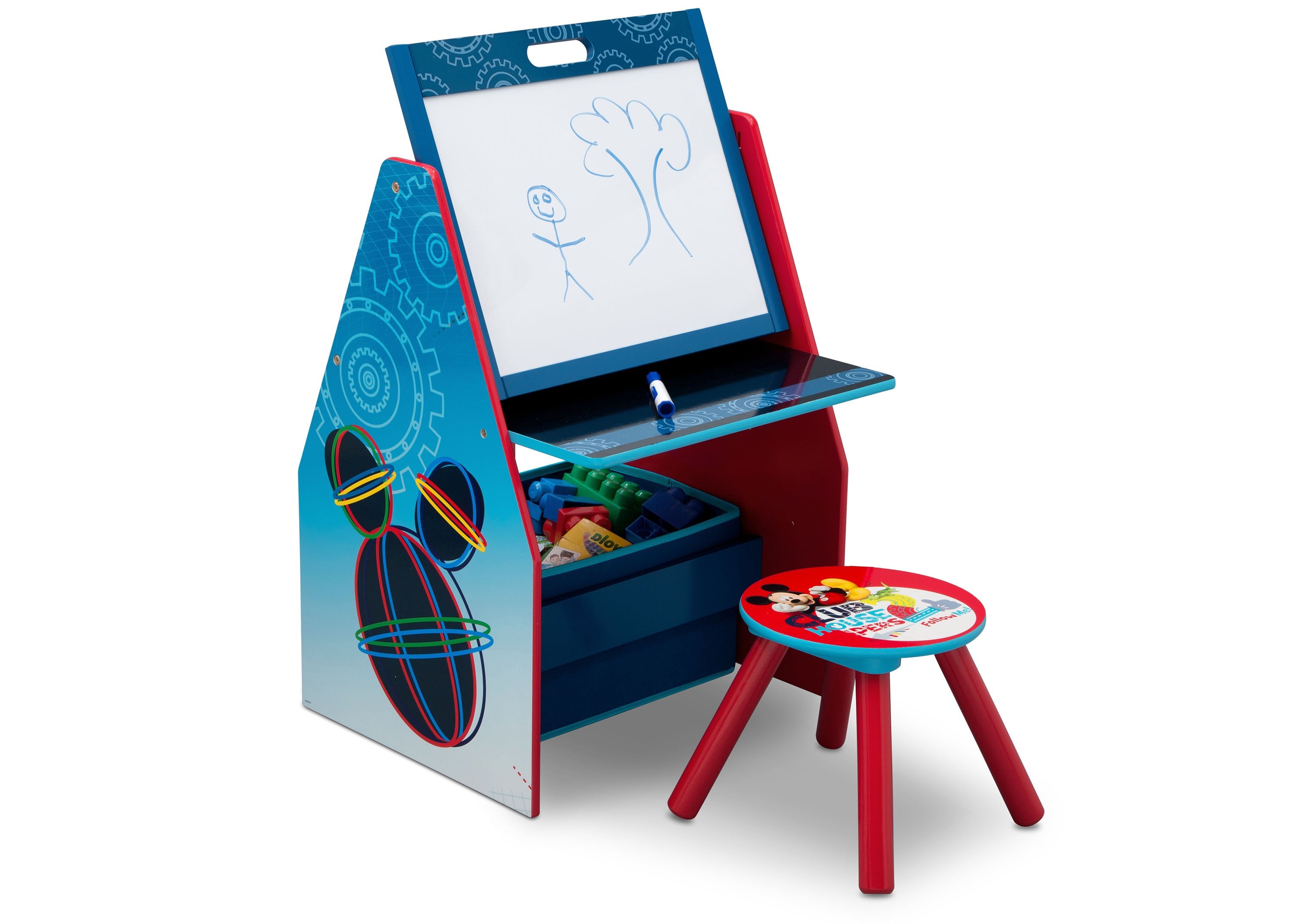 Mickey Mouse Kids Activity Center - Adjustable Easel Desk with Stool & Toy Storage Organizer for Drawing, Learning & Play - Perfect for Preschool Classroom & Home Playroom