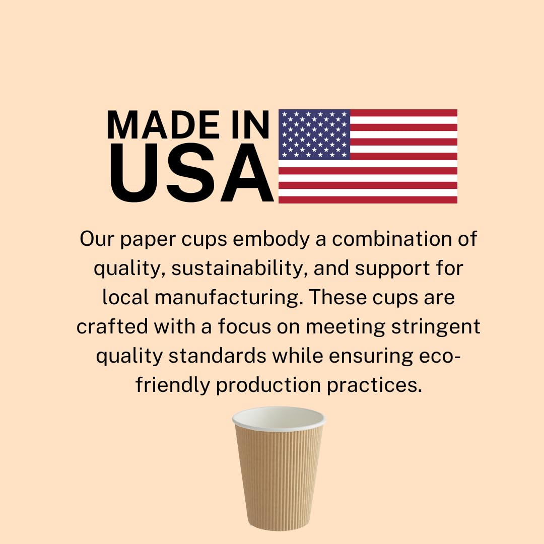 Premium 8 oz Ripple Paper Cups - 500 Pack | Eco-Friendly, Insulated & Disposable Hot Drink Cups for Coffee, Tea & Cocoa | Made in USA | Ideal for Home, Office, Restaurants & Coffee Shops | Perfect for Morning Coffee, Office Breaks & Takeout Beverages