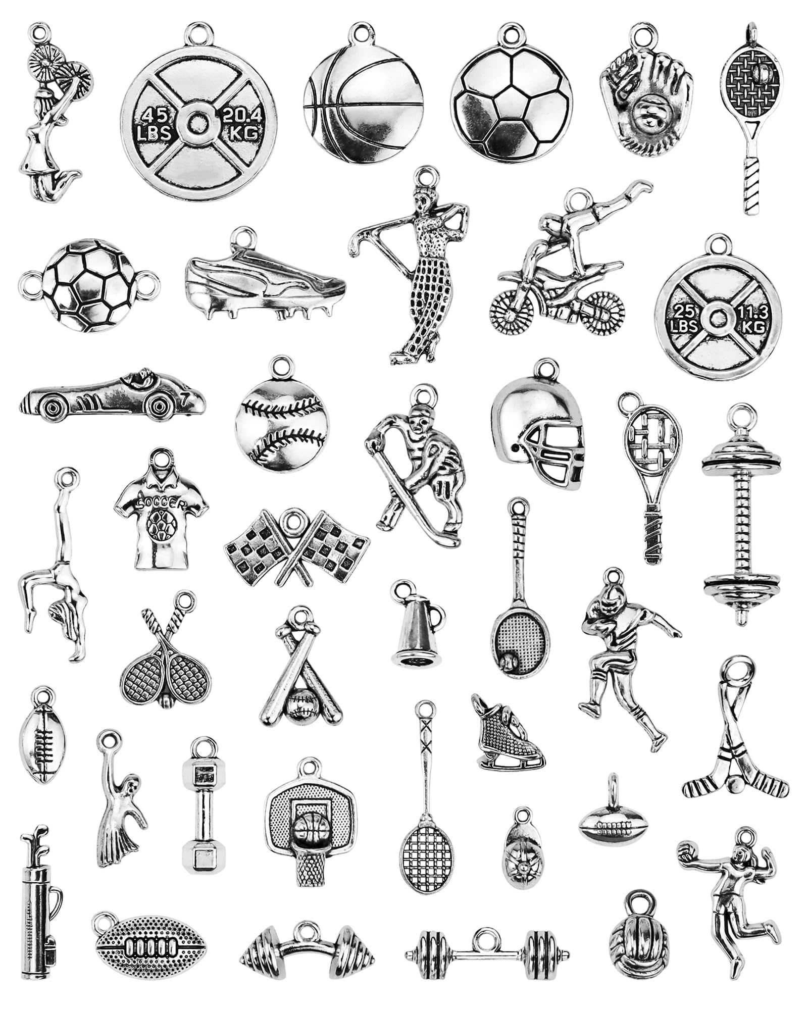 JIALEEY 40 PCS Sports Charms - Mixed Cheerleader Dance School Spirit Pendants for DIY Jewelry Making, Crafting & Gymnastics Accessories | Perfect for Bracelets, Keychains & Team Spirit Projects