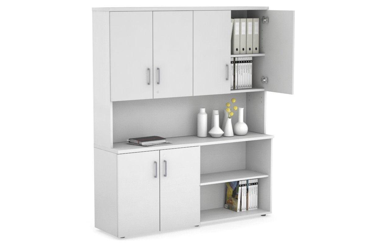 2-Door Small Uniform Storage Hutch with Open Shelves - Perfect for Closet, Office, and Home Organization