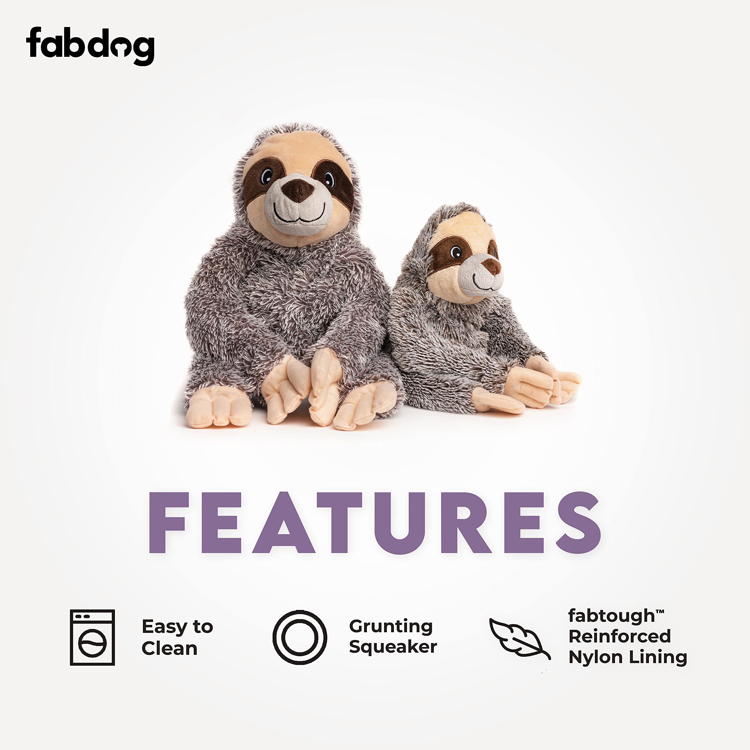 Fabdog Fluffies Squeaky Plush Dog Toys for Small & Large Breeds - Cute Sloth-Themed Puppy Chew Toy with Nylon & Squeaker - Perfect Gift for Pet Lovers | Great for Indoor Play, Training Rewards & Cuddle Time