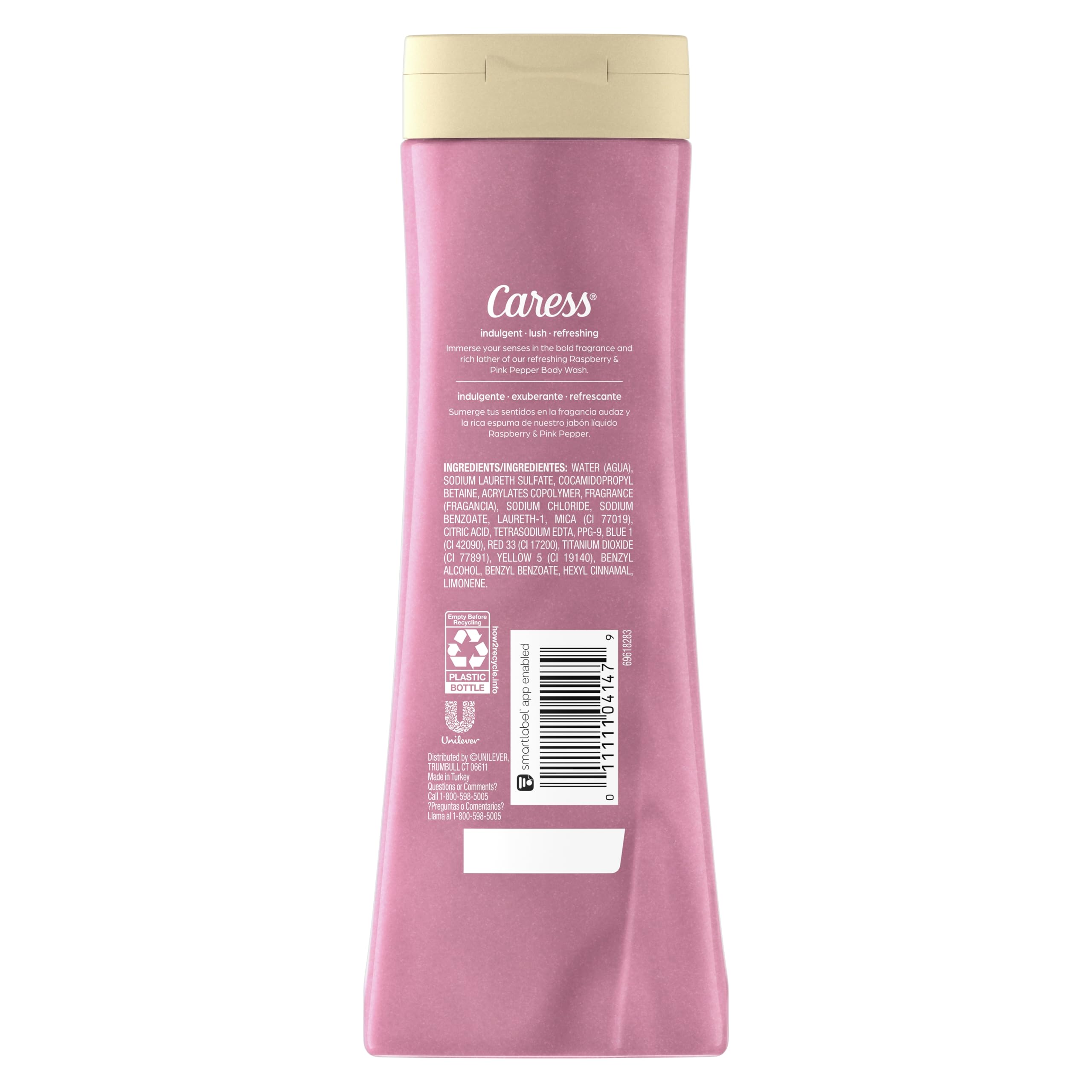 Caress Moisturizing Body Wash with Raspberry & Pink Pepper - Hydrating & Refreshing Liquid Soap for Smooth Skin - 20 Fl Oz (Pack of 2) - Perfect for Daily Shower, Spa Day & Gift Giving