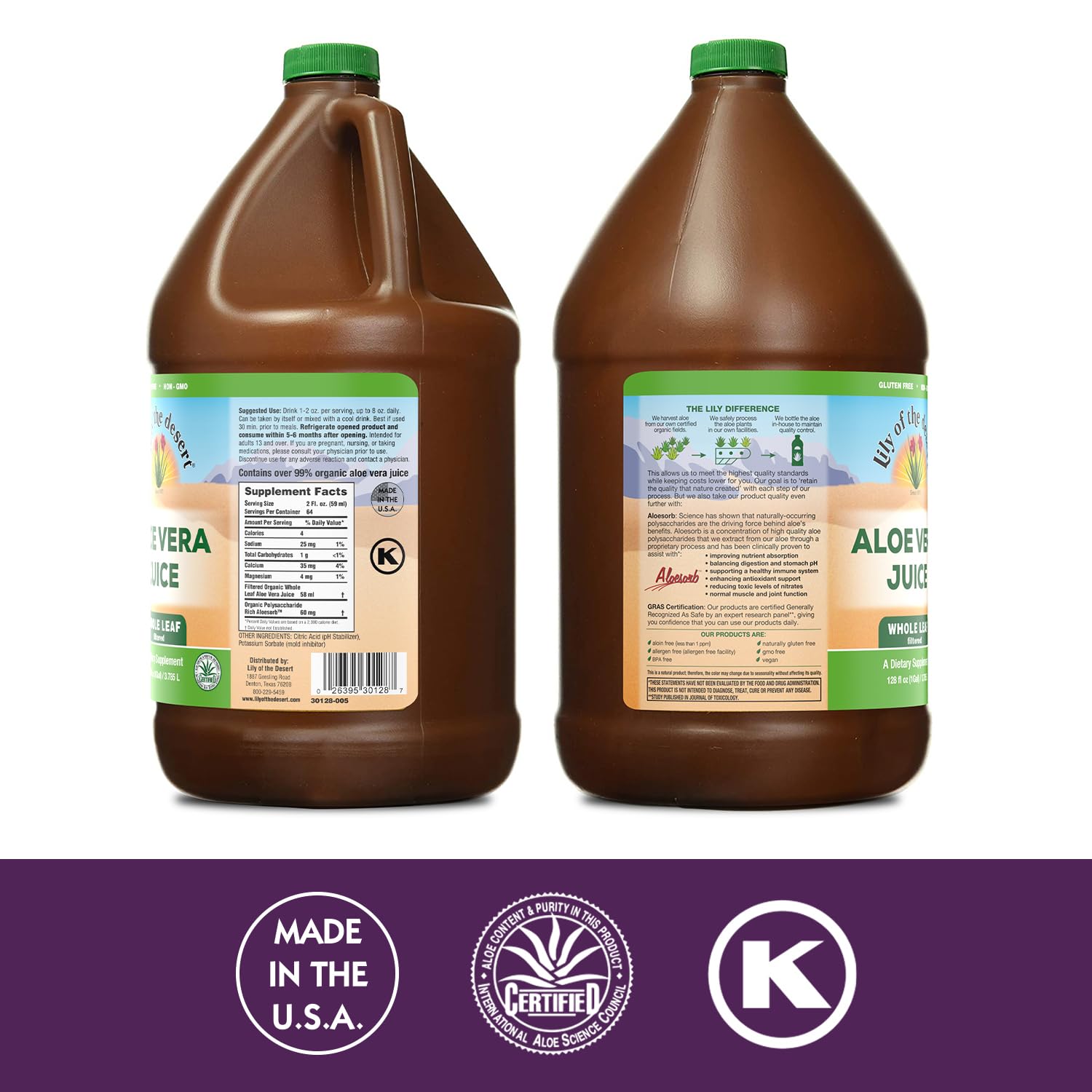 Lily of the Desert Whole Leaf Filtered Aloe Vera Juice Drink - 128 Fl Oz, Non-GMO, Rich in Natural Vitamins & Digestive Enzymes for Gut Health, Stomach Relief & Glowing Skin | Perfect for Daily Wellness, Detox & Hydration