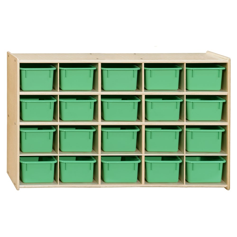 Contender 20 Cubby Storage Cabinet with Lime Green Trays - Fully Assembled Rolling Organizer for Kids | Daycare, Classroom & Preschool Storage Solution | Made in USA | Perfect for Toy Organization, Art Supplies & School Materials