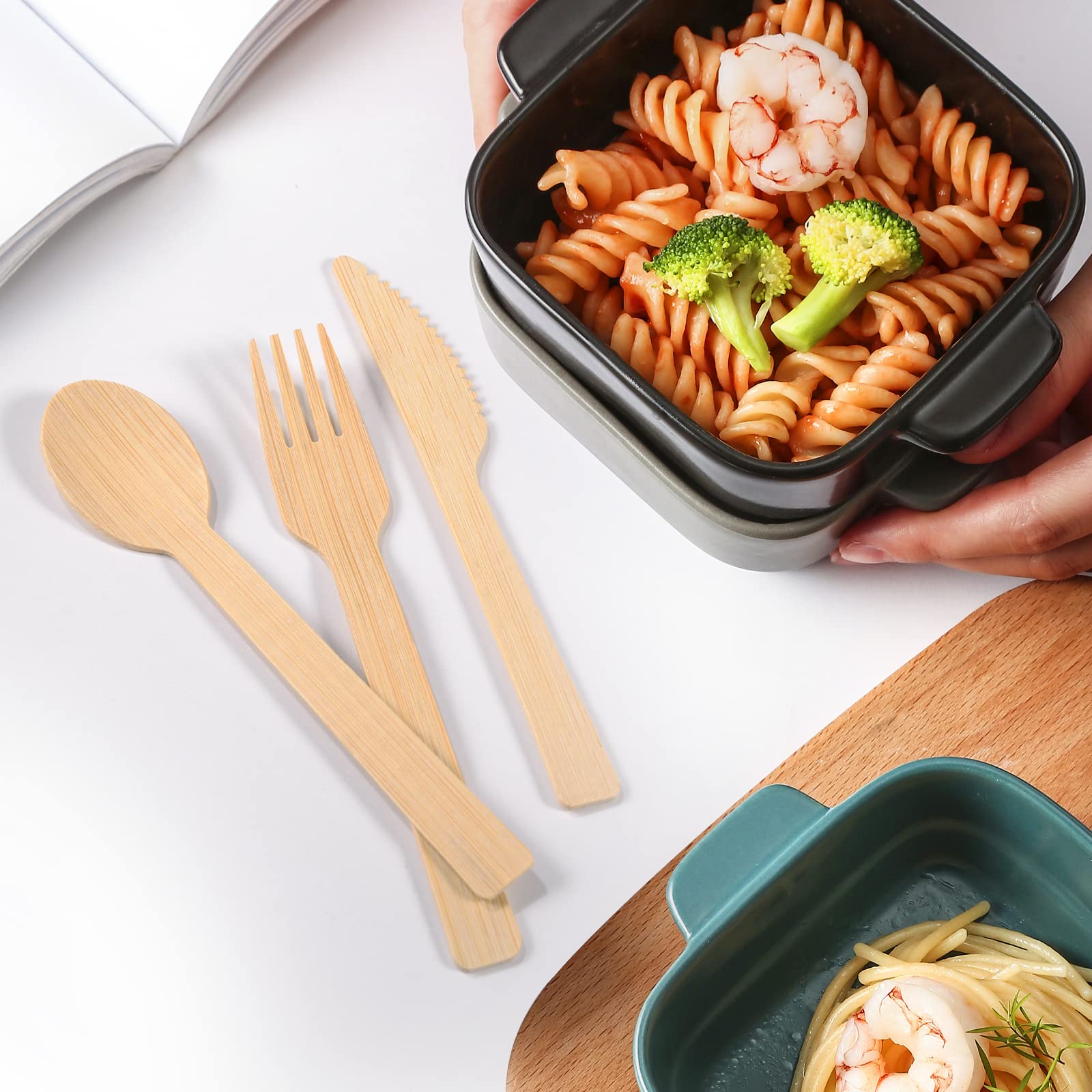 200 Pack Eco-Friendly Disposable Bamboo Utensils Set - 100 Forks, 50 Spoons, 50 Knives - 100% Biodegradable & Compostable Cutlery for Weddings, Parties, Picnics, Camping & Outdoor Events - Sustainable Flatware Alternative to Plastic