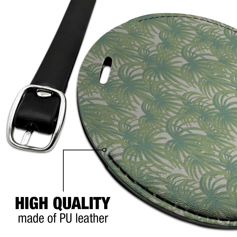 Round Leather Luggage Tag with Palm Tree Leaves Design - Durable Suitcase ID Tag for Carry-On Bags | Perfect for Travel, Vacation & Business Trips