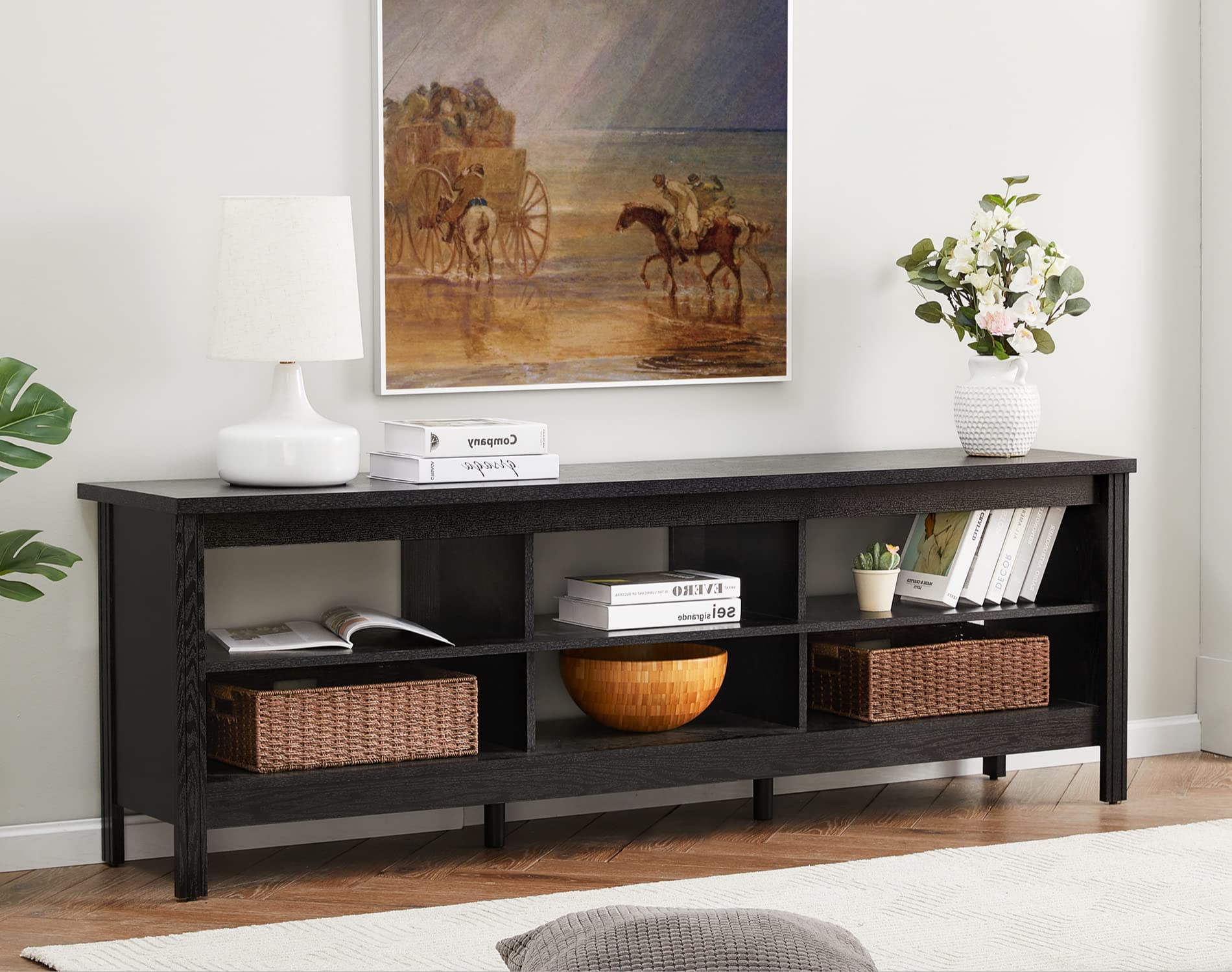 WAMPAT 75 Inch TV Stand with Storage - Modern Wood Media Console for 70-75 Inch TVs, Entertainment Center for Living Room, Bedroom & Office - Black | Perfect for Home Theater Setup & Stylish Storage