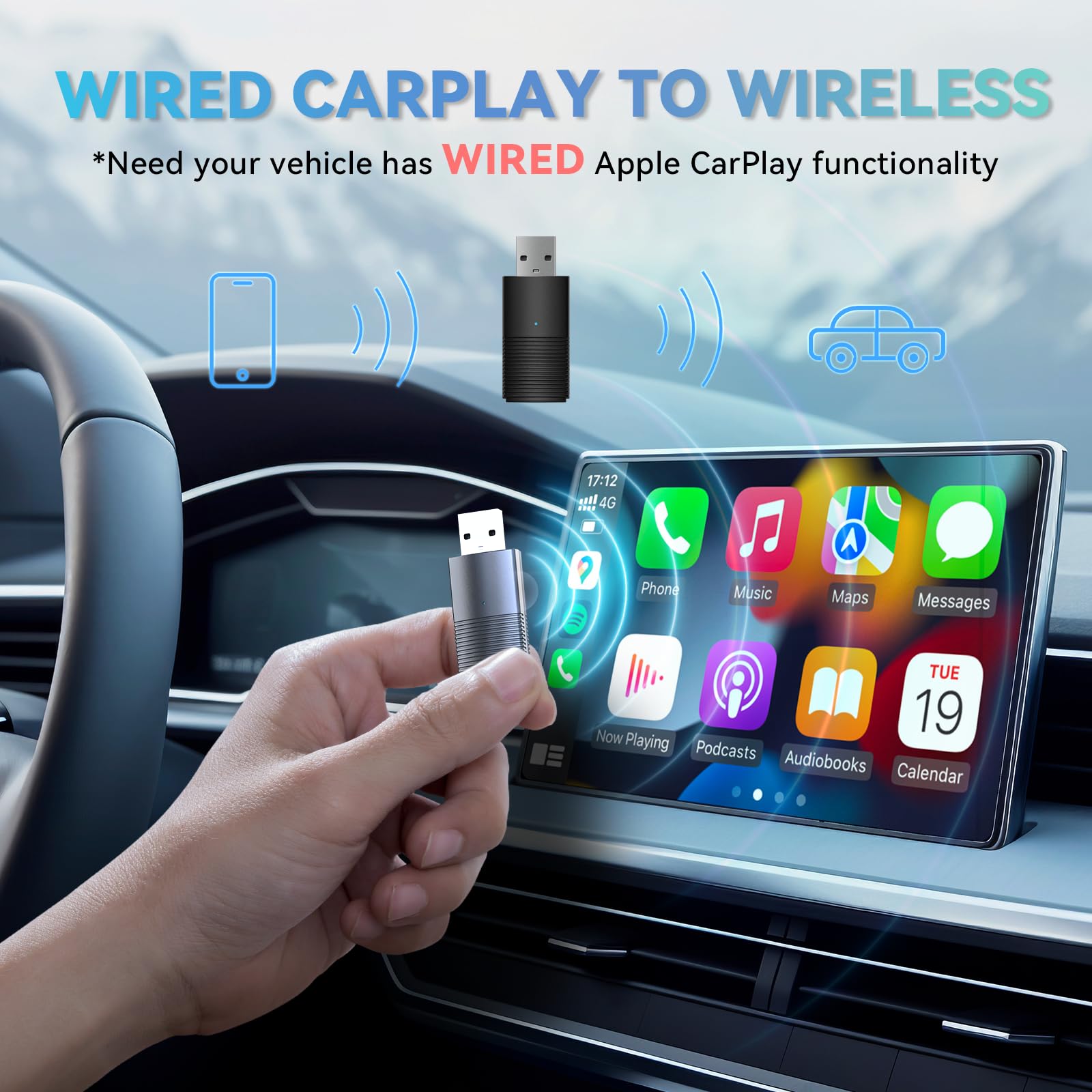 MINIX Wireless CarPlay Adapter for Apple - Convert Factory Wired CarPlay to Wireless, Compatible with iPhone iOS 10+ (Low Latency, USB-C) - Perfect for Commuting, Road Trips & Hands-Free Driving