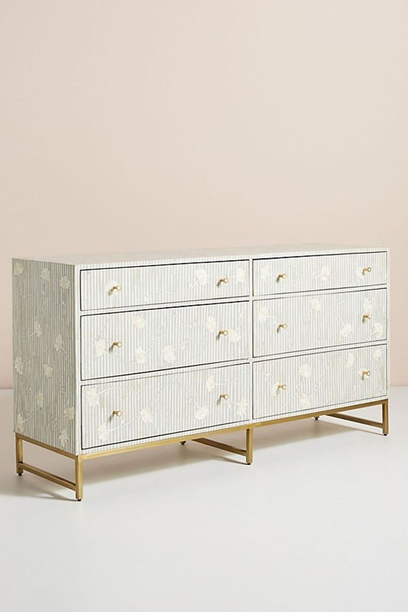 Handmade Floral Design 6-Drawer Chest | Gray Storage Unit for Bedroom, Living Room & Office Organization