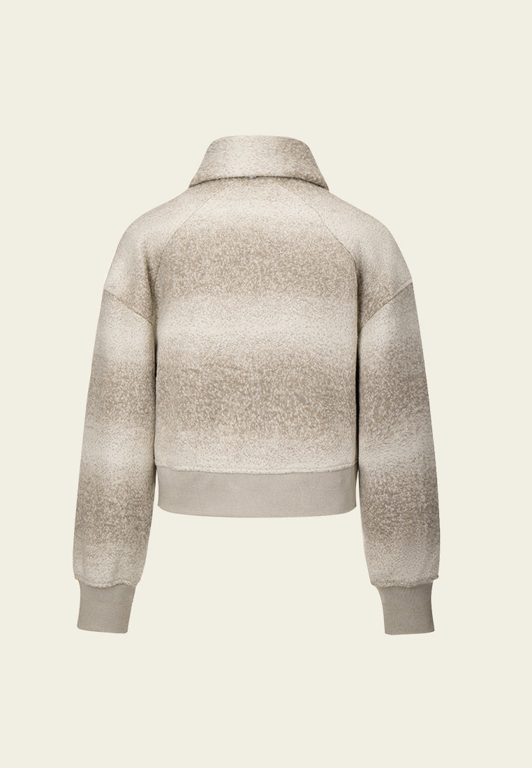 Ombré Effect Tie Neck Two-Way Zip Up Jacket for Women - Stylish & Versatile Outerwear for Casual Outings & Evening Events