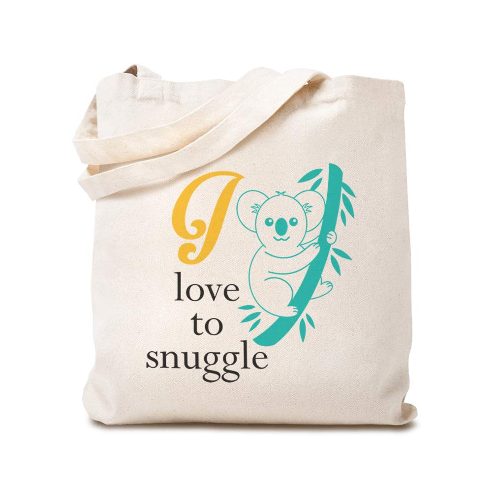 Custom Canvas Tote Bag - Reusable Eco-Friendly Shopping Bag with Funny 'I Love to Snuggle Koala' Design - Cute Animal Beach Bags for Kids & Adults - Perfect Gift for Nature Lovers - Great for Grocery Shopping, Beach Trips, and Everyday Use