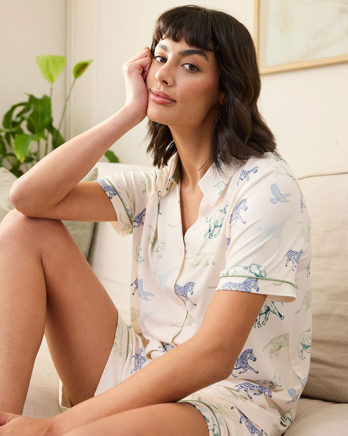 Racing Animals Print Short Pajama Set for Women - Cute & Comfortable Sleepwear for Summer Nights