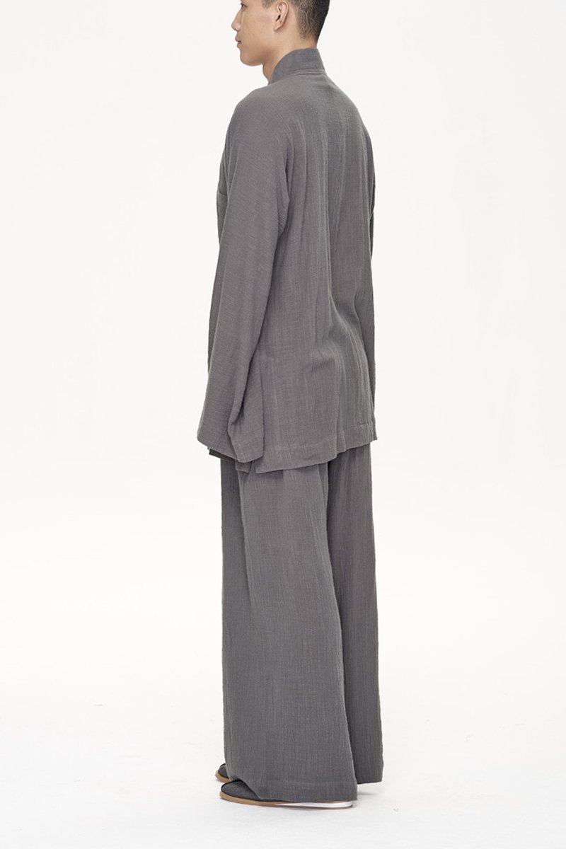 Men's Buddhist Monk Religion Suit - Casual V-Neck Tunic & Pants Set (Sizes M-XXL) for Meditation, Yoga & Spiritual Practice