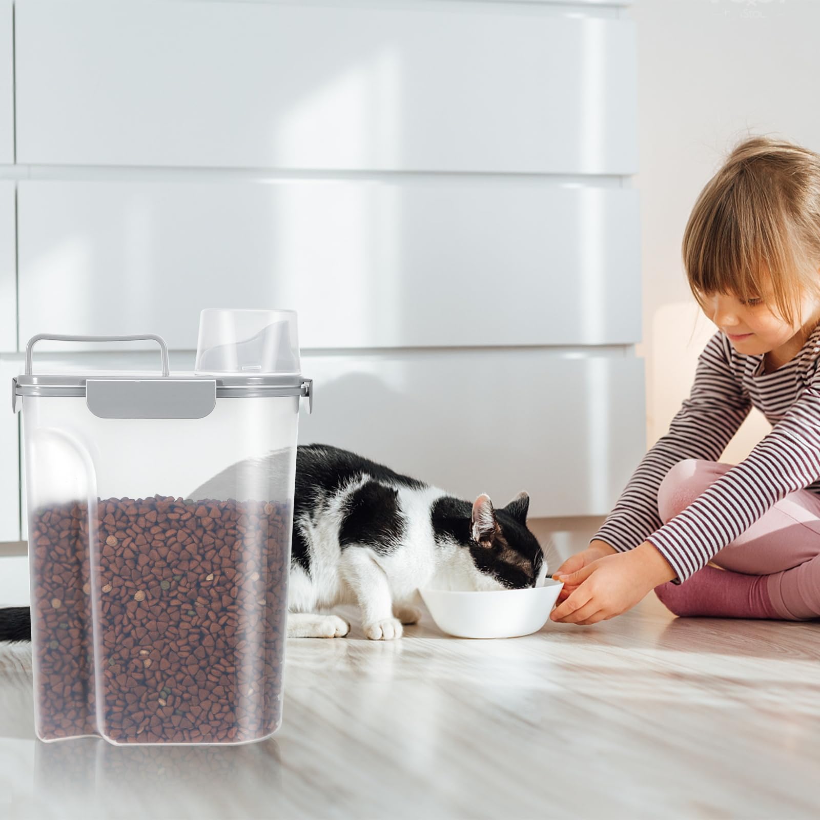 10Lbs Airtight Cat & Dog Food Storage Container with Upgraded Large Nozzle - BPA-Free Pet Food Storage for Rice, Grains, Flour & Treats - 2 Pack Grey - Perfect for Kitchen Pantry & Pet Food Organization