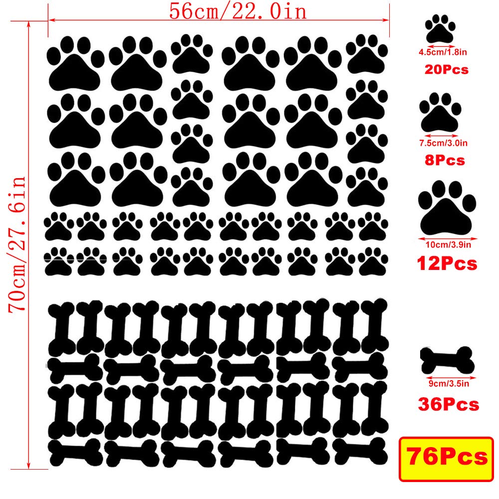 76 Pcs Dog Decor Stickers Set - 40 Paw Print & 36 Bone Stickers for Wall, Floor, Windows - Cute Pet Room Decals for Kids, Teens & Dog Lovers - Perfect for Bedroom, Nursery & Playroom Decor