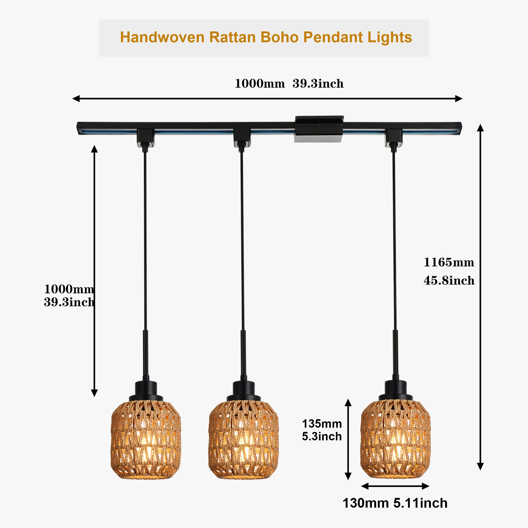 3-Light H-Shaped Track Lighting Pendant Set with 39.3