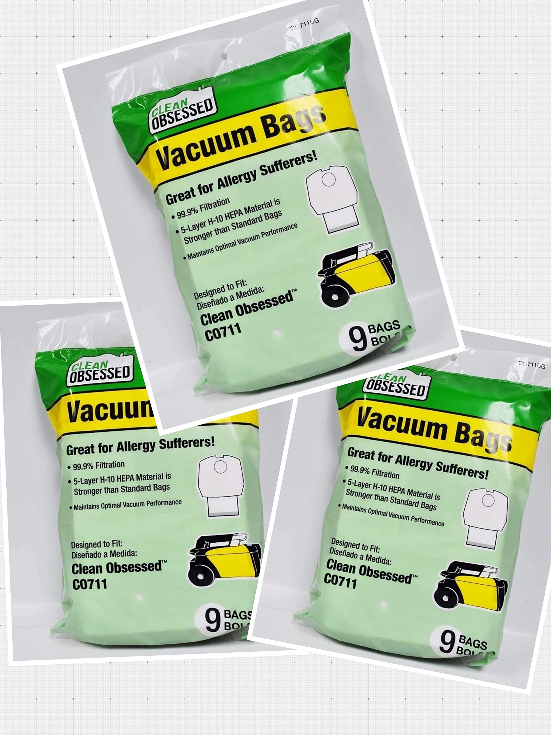 Clean Obsessed CO711 HEPA Vacuum Bags - 27 Pack | Premium Filtration for Dust Mites, Pet Hair & Allergens | Compatible with Most Canister Vacuums | Ideal for Allergy Sufferers & Pet Owners