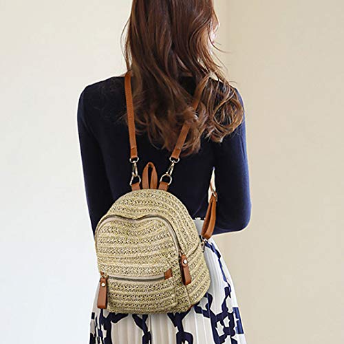 ZLM Handwoven Straw Backpack for Women - Bohemian Beach Purse for Casual Holidays