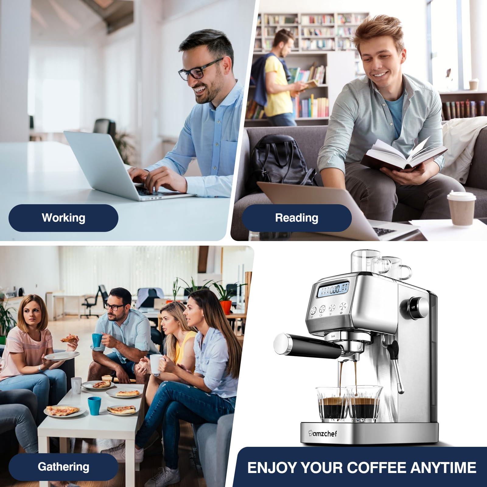 AMZCHEF 20 Bar Espresso Machine with Milk Frother, LCD Display & Adjustable Temperature - Compact Cappuccino Maker for Home, Office Use - Perfect Coffee Gift for Friends & Family (Ideal for Morning Brews, Entertaining Guests & Small Spaces)
