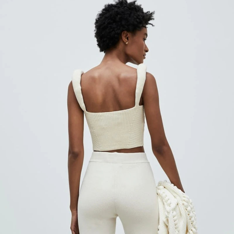Women's Backless Knit Sweater Crop Tops - Fashion Spaghetti Strap Sleeveless Knitted Tank Camis for Casual Wear & Summer Outfits