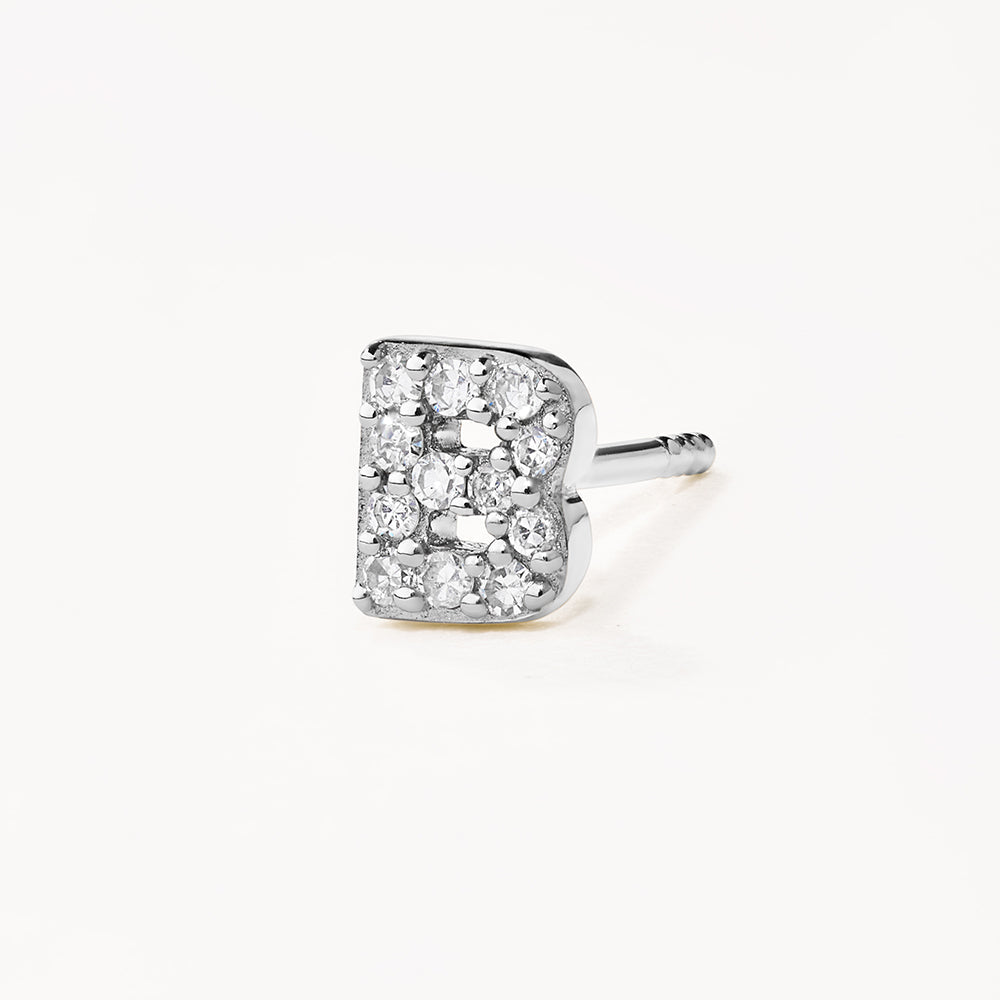 Diamond Letter B Single Stud Earring in Sterling Silver - Perfect for Birthdays, Gifts & Everyday Elegance