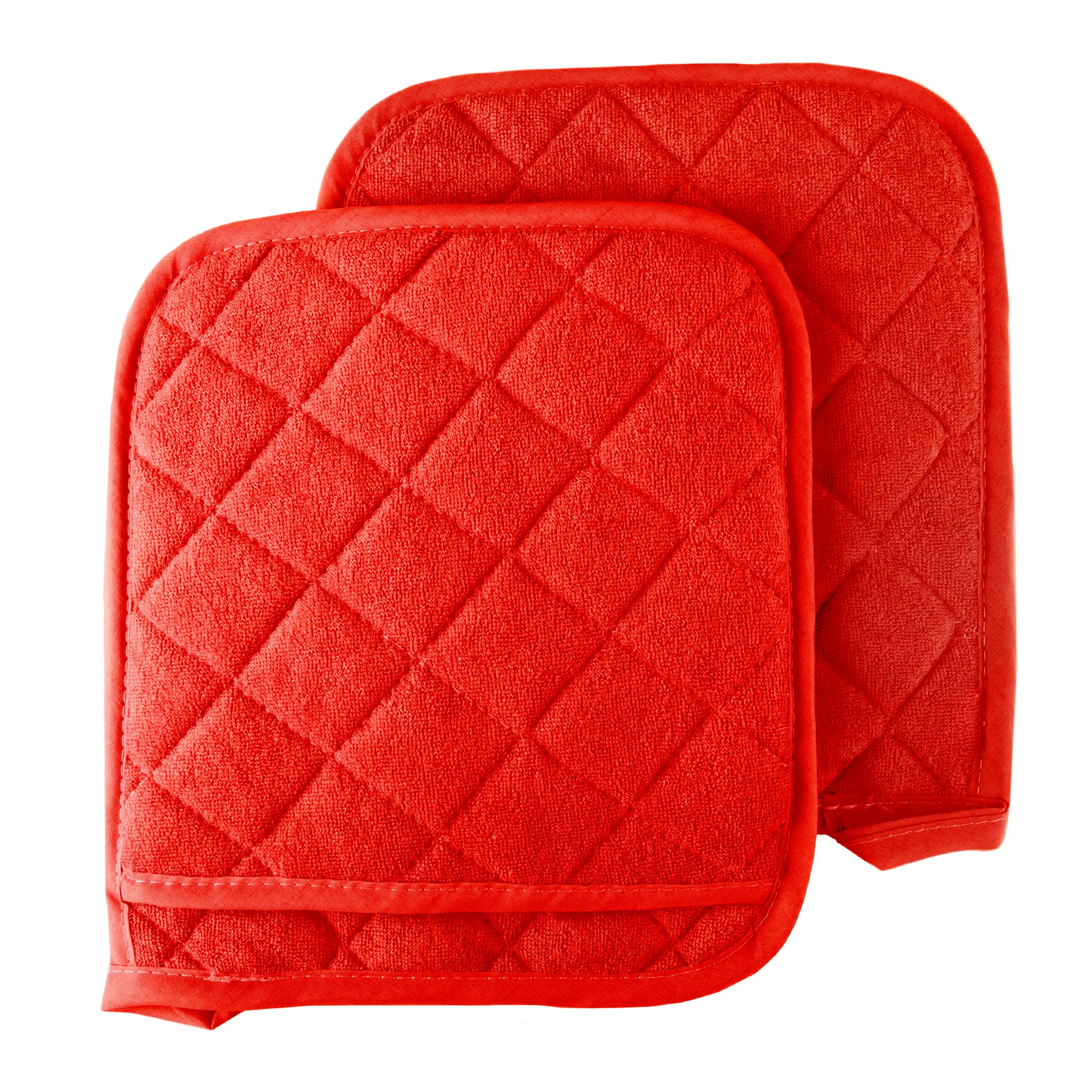 Lavish Home 2-Piece Oversized Heat Resistant Quilted Cotton Pot Holder Set - Red | Kitchen Cooking & Baking Essential for Hot Pans, Pots & Baking Sheets