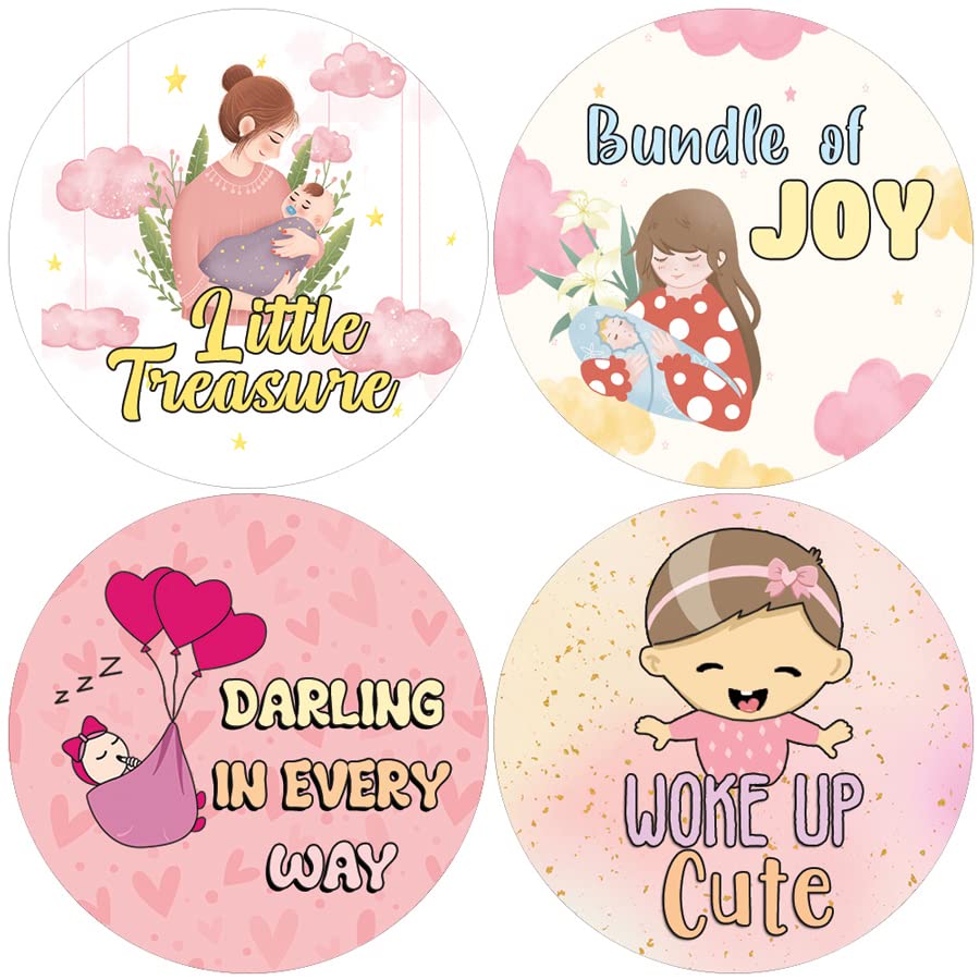 Creanoso New Baby Girl Quotes Stickers (10 Sets X 16 Designs) - Perfect Sticker Card Giveaways for Expectant Mothers & Baby Showers - Cute Stocking Stuffers & Unique Baby Shower Gifts - Ideal for Nursery Decor, Scrapbooking & Parenting Rewards