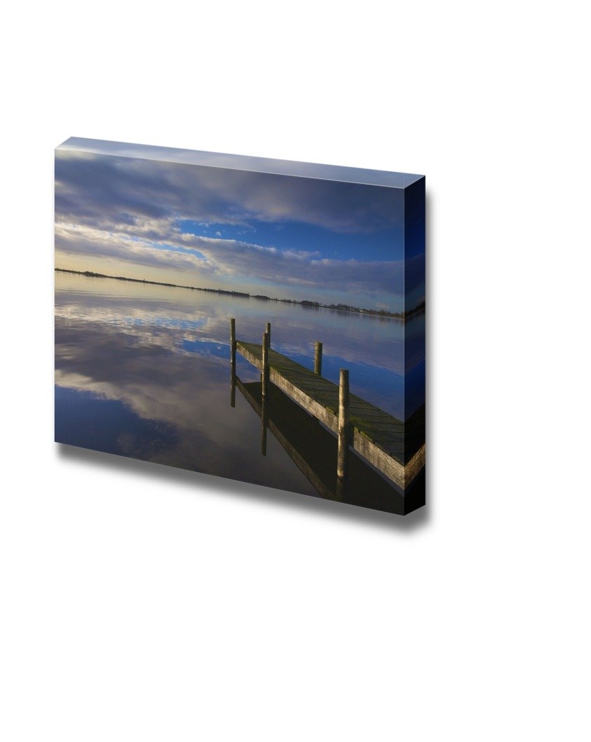 Wall26 Dutch Landscape Canvas Art - Serene Lake Sunset with Jetty - 32x48 Inch Wall Decor for Living Room, Bedroom & Office