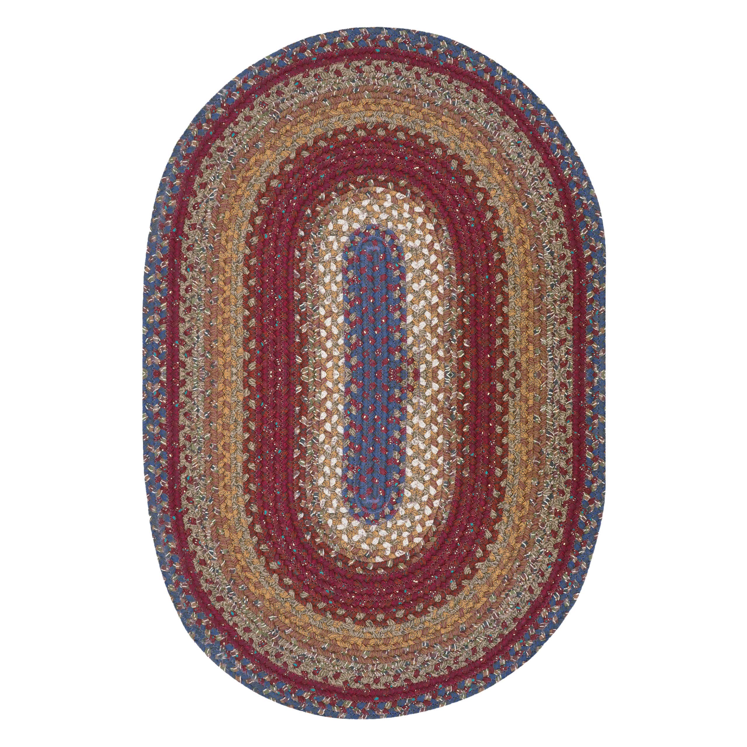 Homespine Log Cabin Step Luxury Braided Rug - Burgundy & Blue Oval Dining Room Rug - Soft Flat Non-Slip - 6x9 Feet - Perfect for Cabin, Farmhouse & Rustic Living Room Decor