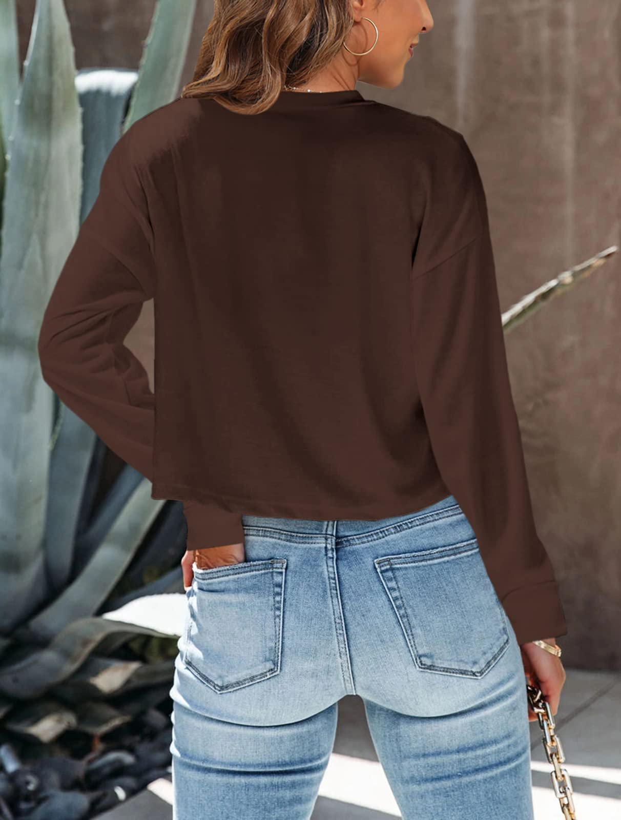 Tankaneo Women's Long Sleeve Crop Tops - Loose Fit Cropped T-Shirt 2025 | Crew Neck Casual Shirt for Everyday Wear, Street Style & Layering Outfits
