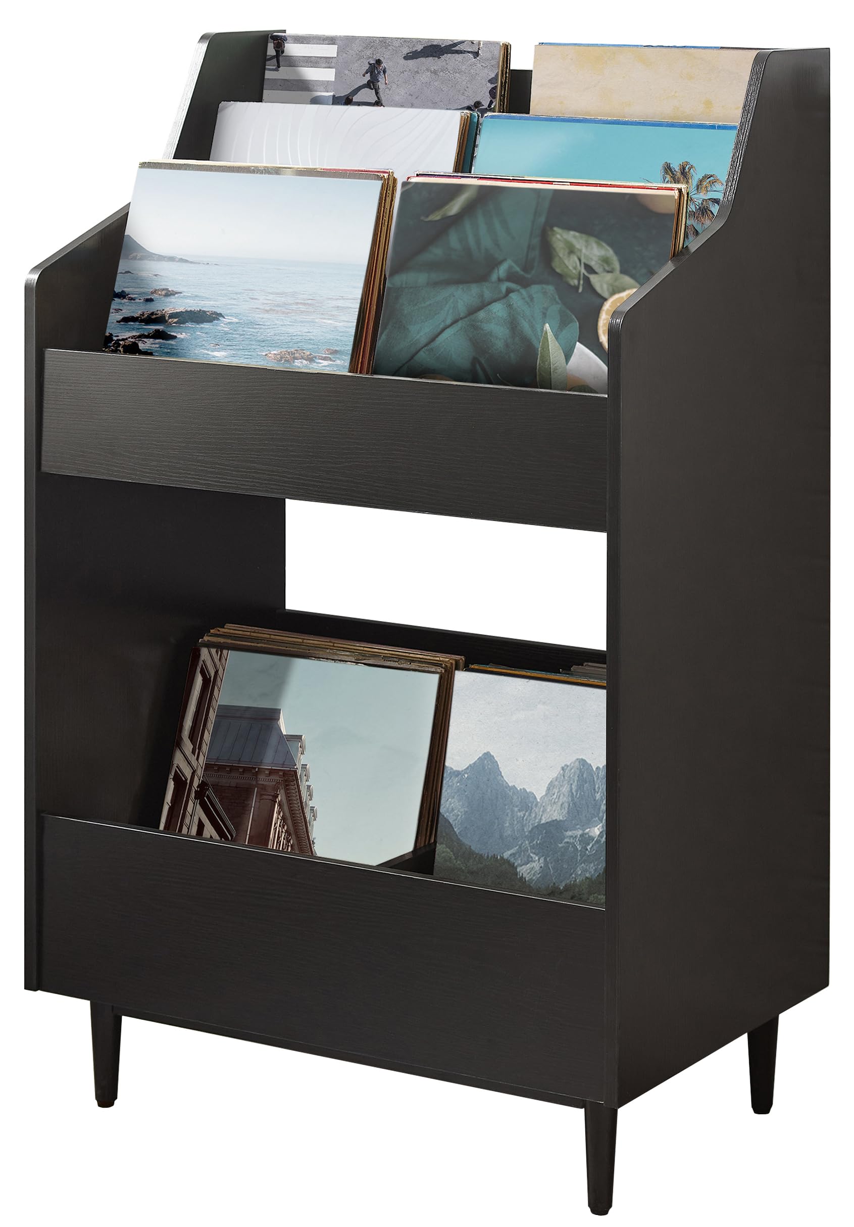 Crosley Furniture Liam Vinyl Record Storage Stand - 3-Tier Shelving Unit for LP Records & Albums, Black - Perfect for Living Room, Music Studio & Vinyl Collector Display