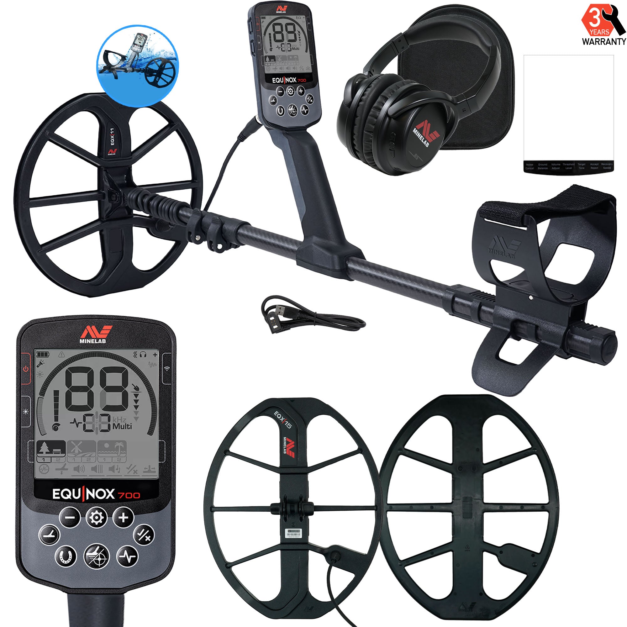 Minelab EQUINOX 700 Multi-IQ Waterproof Metal Detector with 11