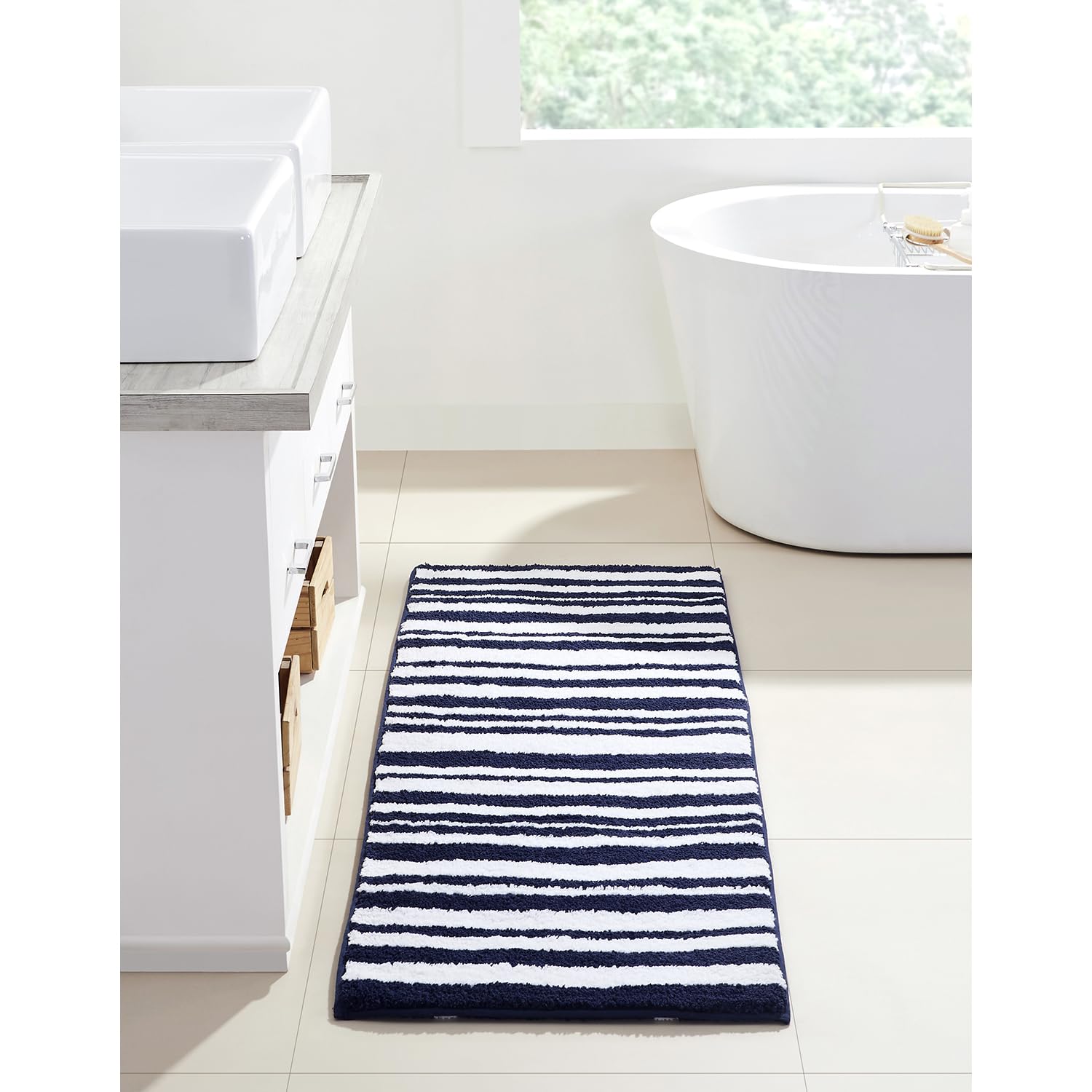 Better Trends Marrakesh Collection - 100% Polyester Reversible Bath Rug & Water Absorbent Doormat - Navy Blue 20