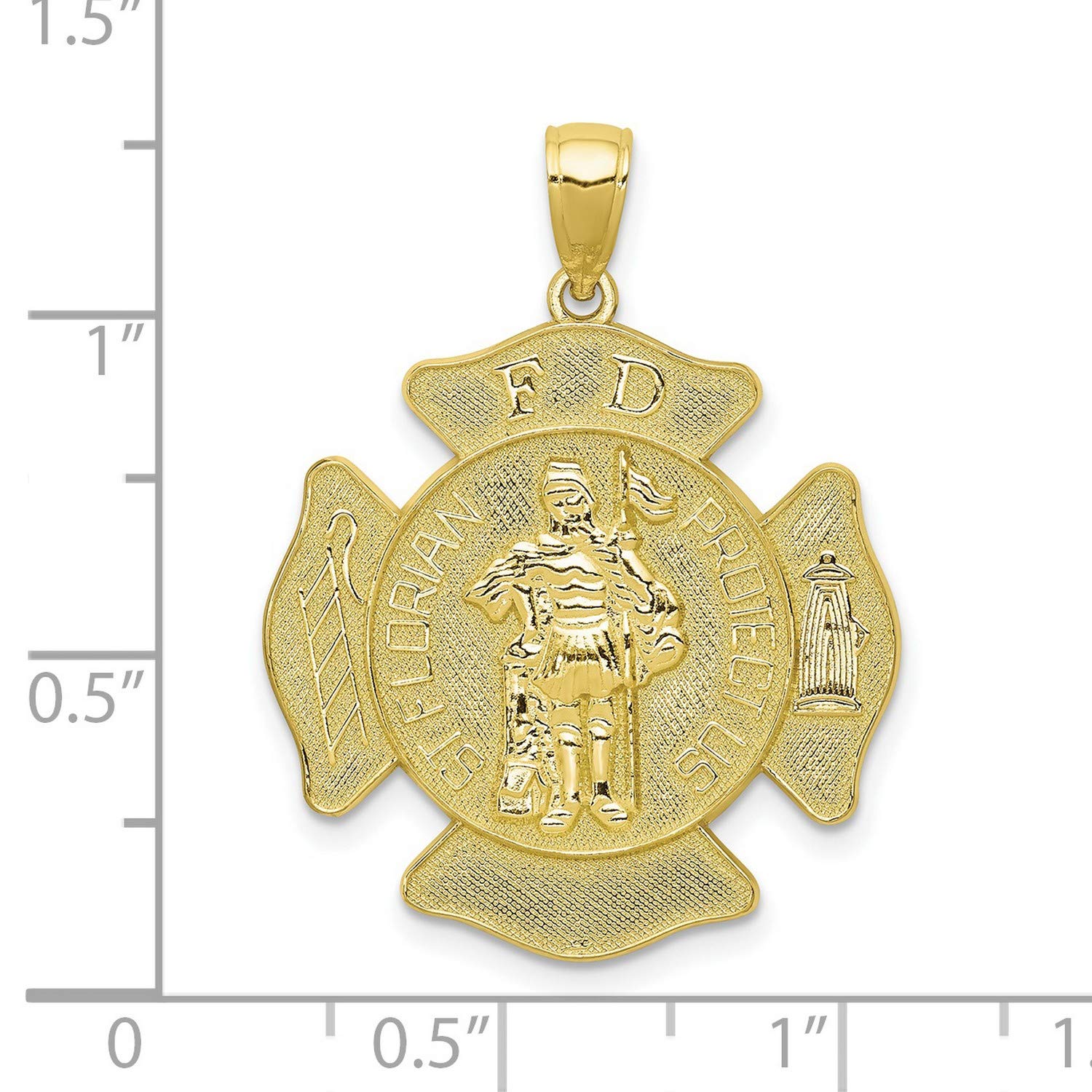 10K Yellow Gold Saint Florian Firefighter Badge Pendant - 26mm x 23mm - 