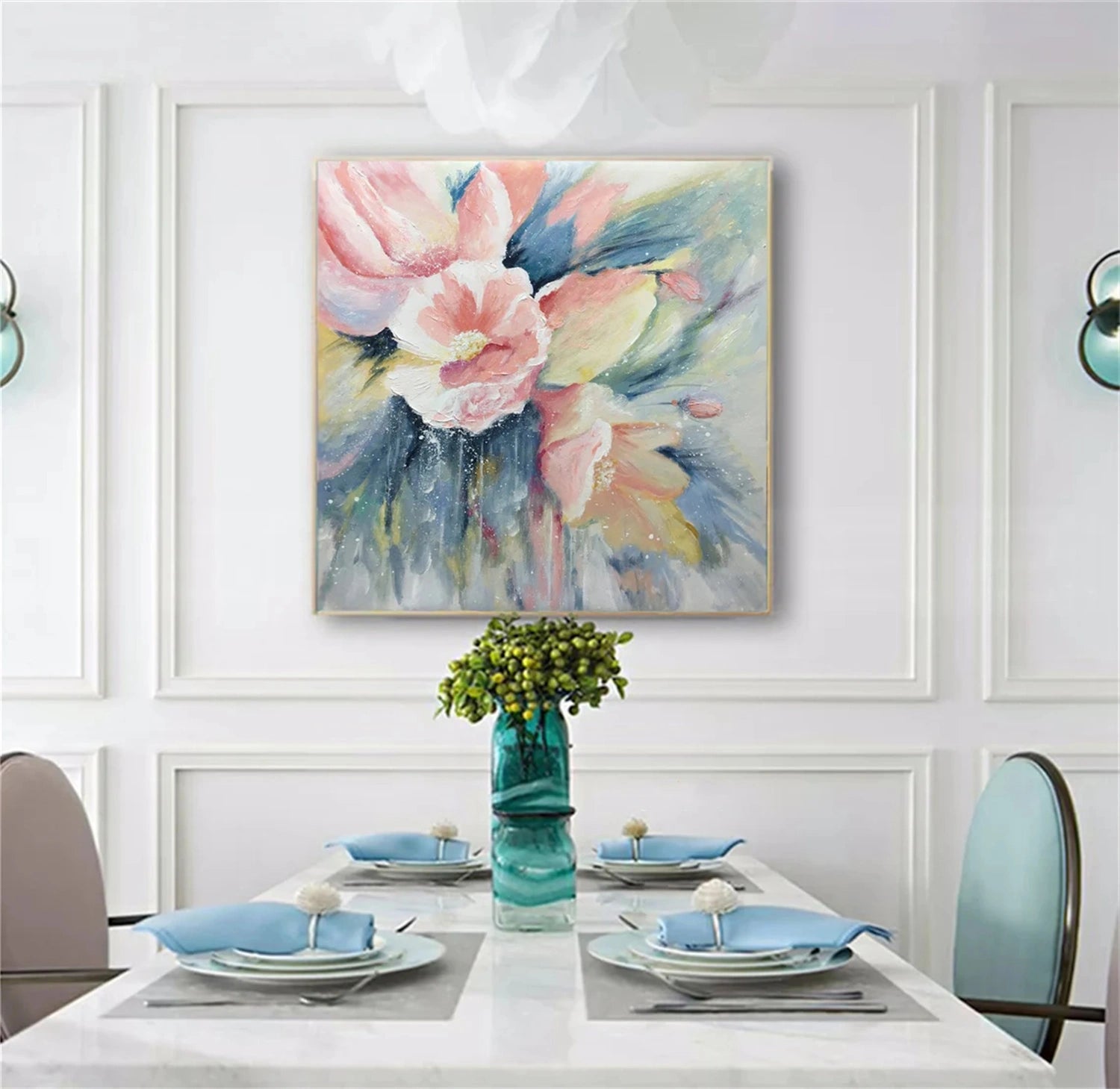 Beautiful Flower and Tree Painting #FT136 - Handmade Canvas Art for Home Decor, Living Room, Bedroom & Office Wall