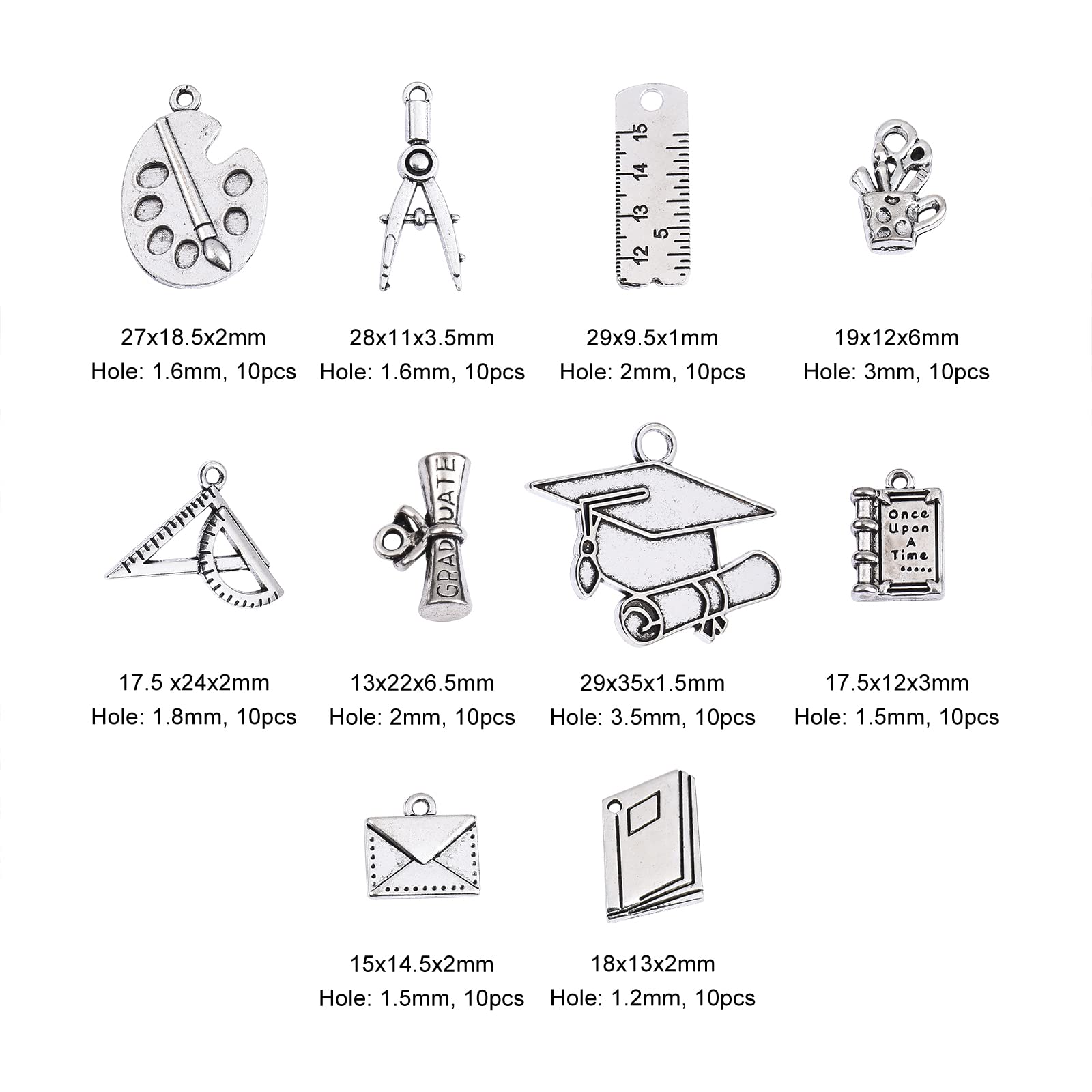 100pcs Graduation Cap Charms - Tibetan Style School Theme Jewelry Making Supplies for Students & Teachers | Perfect for DIY Bracelets, Necklaces, and Keychains