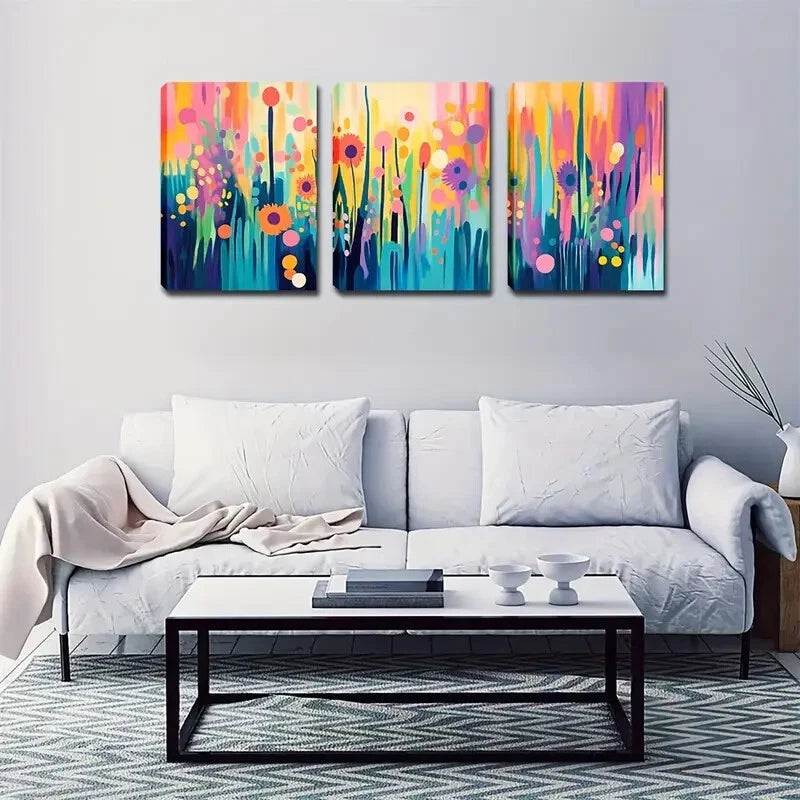 3-Piece Vibrant Floral Wall Art Set - Pink, Yellow & Blue Framed Canvas Prints 40x60cm | High Quality Australian Made | Ready to Hang | Perfect for Living Room, Bedroom & Office Decor