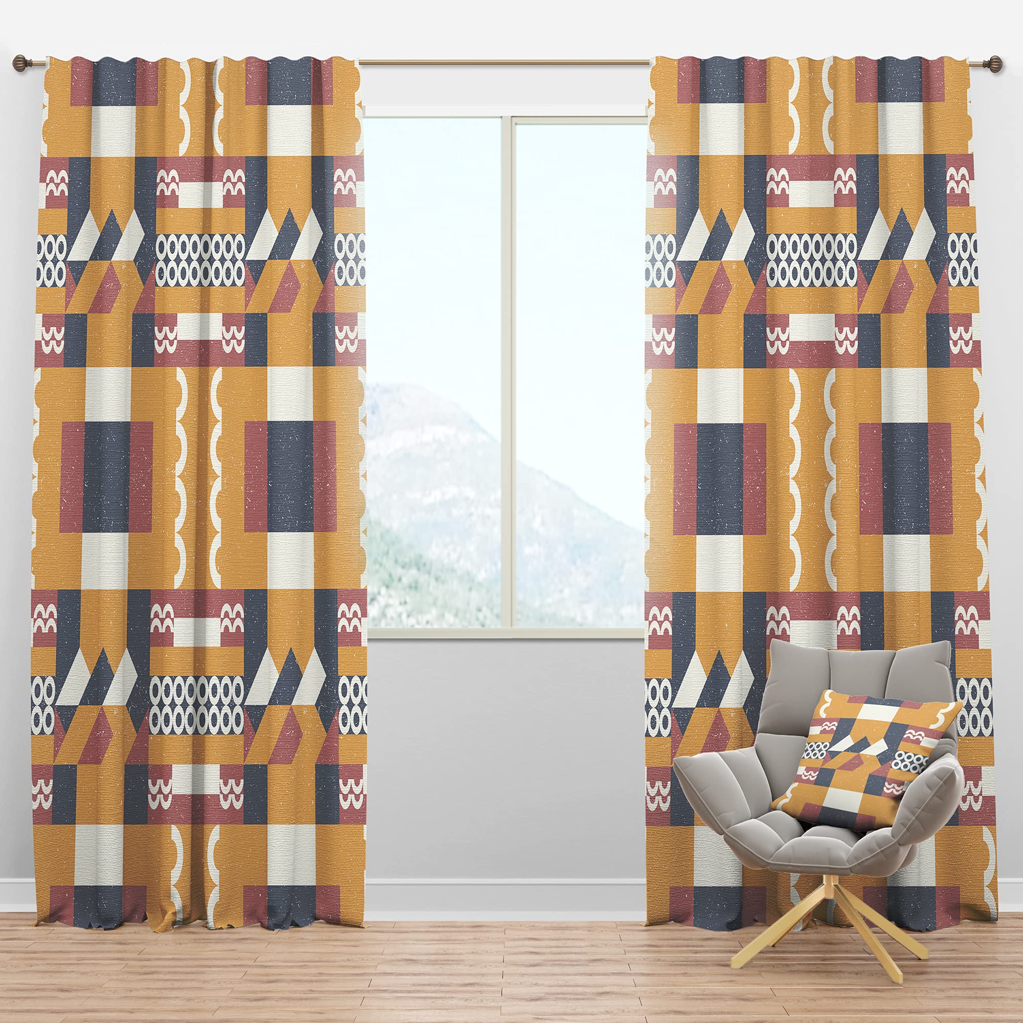 DesignQ Blackout Curtains - Retro Geometric Pattern Thermal Insulated Drapes for Bedroom & Living Room (52x95, Single Panel) - Perfect for Home Decor, Light Blocking & Energy Saving