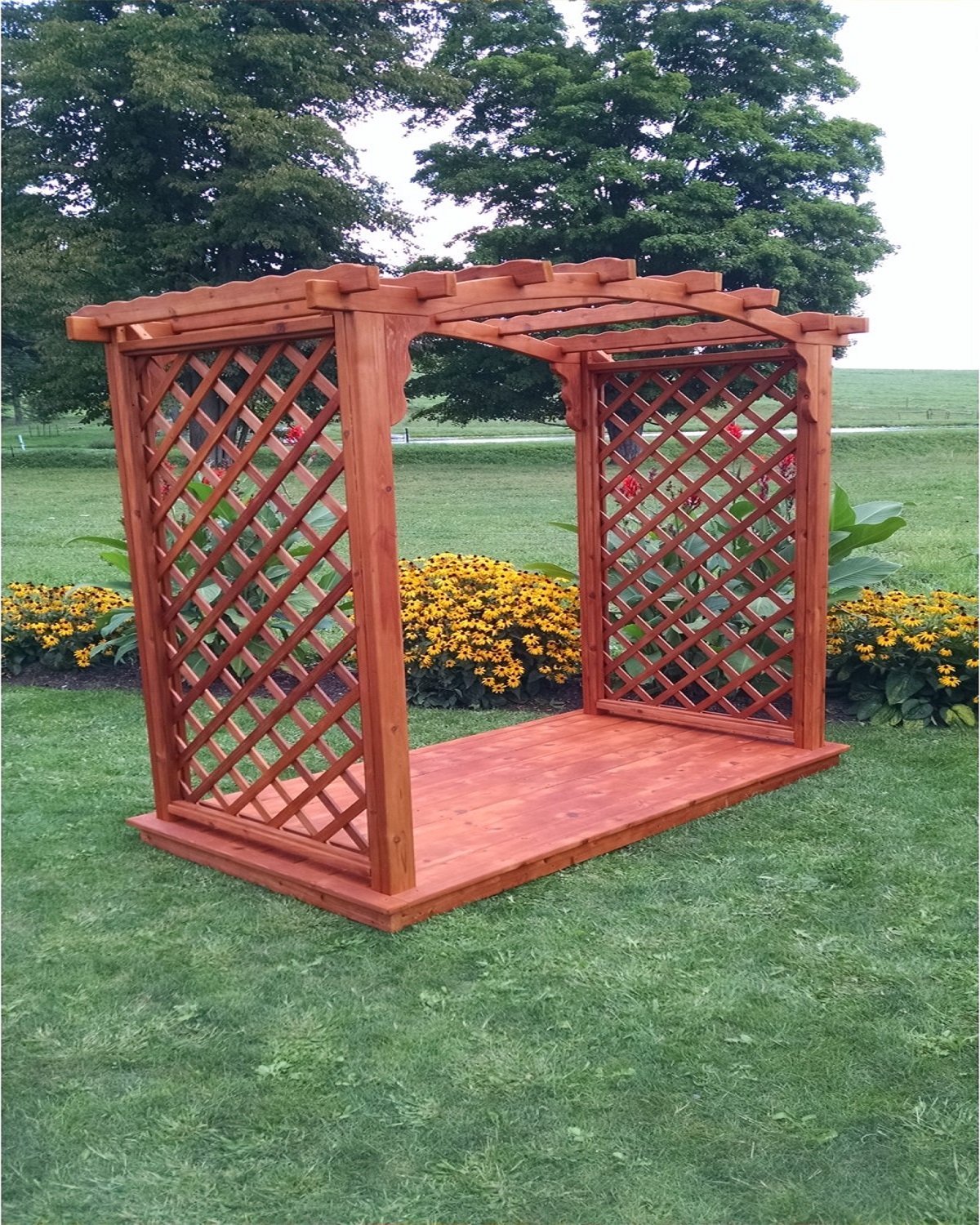 Amish Handcrafted Cedar Wood Jamesport Arbor & Deck - Premium Outdoor Garden Structure for Patio, Backyard, and Wedding Decor | Durable & Weather-Resistant