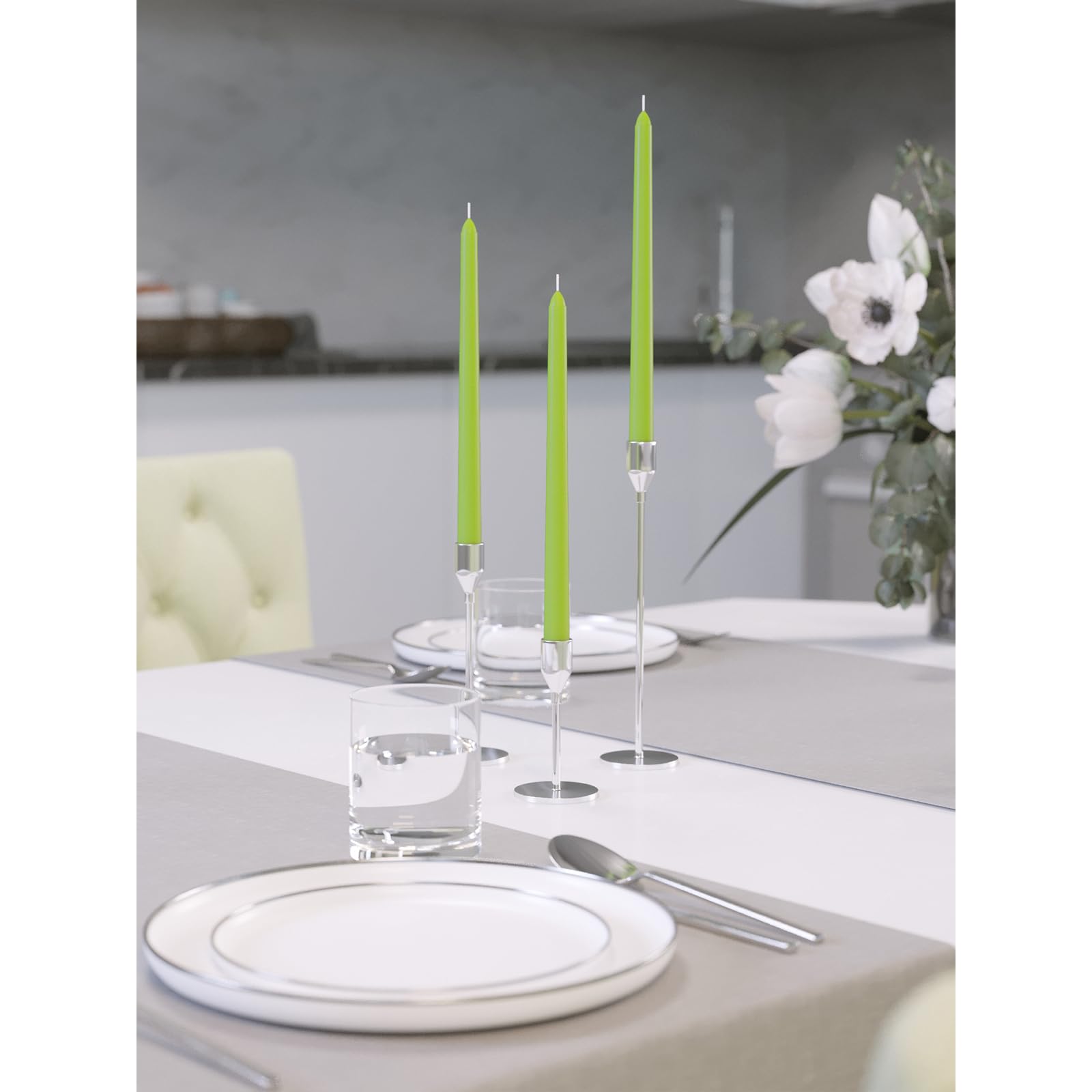 Premium 12 Inch Unscented Taper Candles - Set of 4 Dripless, Smokeless, Slow-Burning Olive Candles for Dining, Weddings & Home Decor | CANDWAX