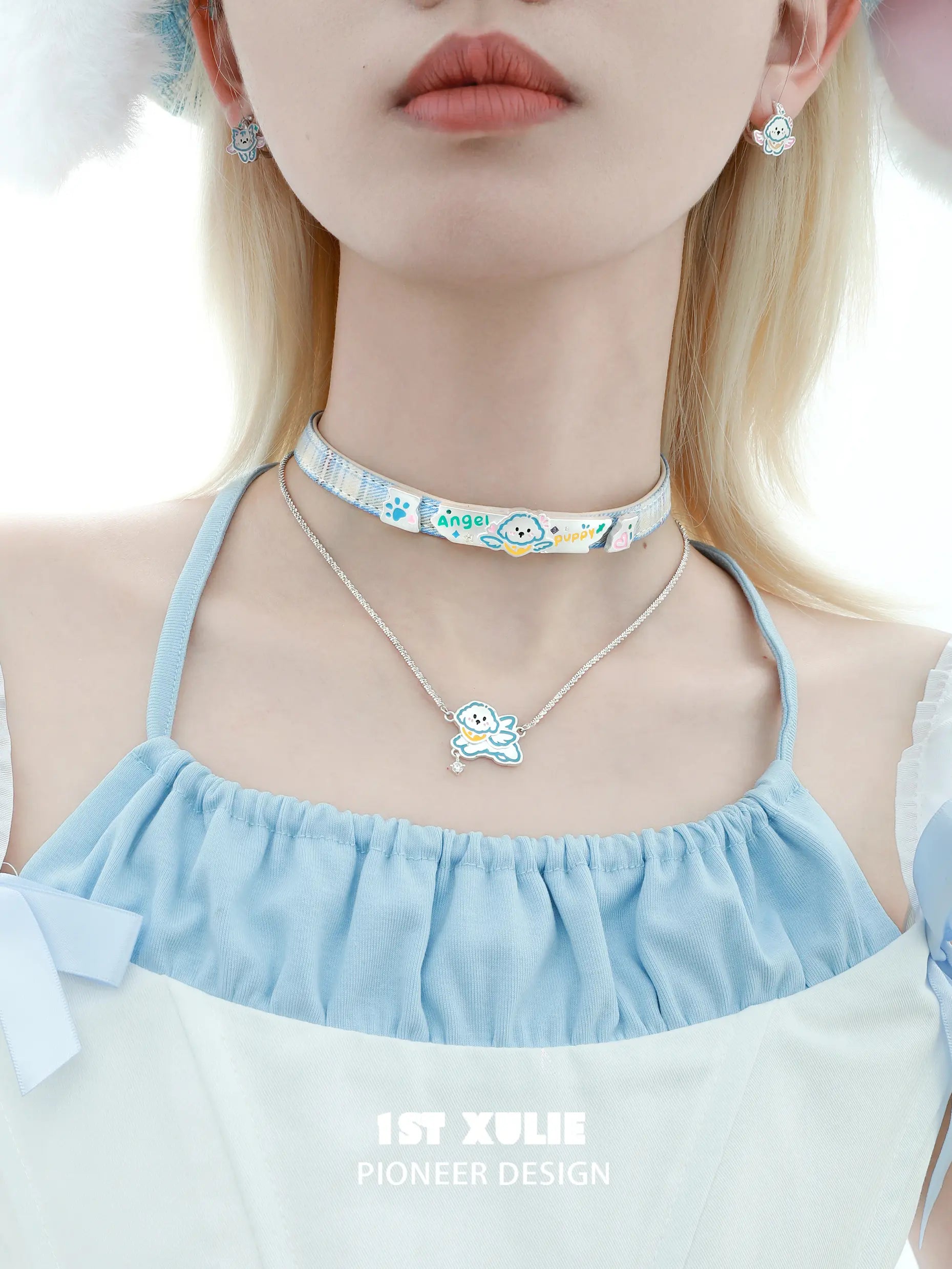 Angel Cuties Puppy Hand Painted Colorful Resin Choker Necklace™ - Unique Handmade Dog Lover Gift for Women, Girls - Perfect for Valentine's Day, Birthday & Everyday Fashion Accessory