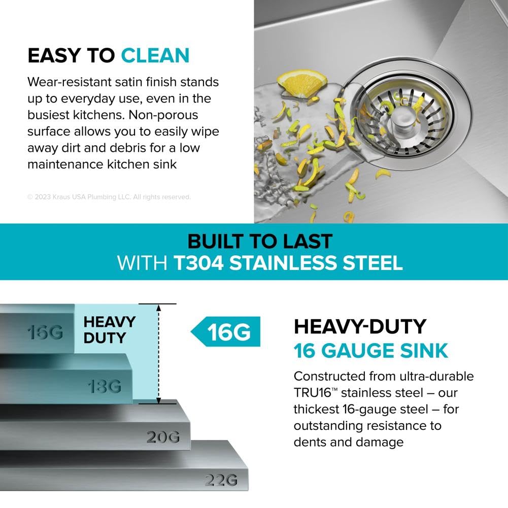 KRAUS Kore 15-Inch Drop-In/Top Mount Stainless Steel Kitchen Sink - 16 Gauge Single Bowl Bar Prep Sink with Accessories (Model KWT321-15) - Perfect for Small Kitchens, Bars, and Food Prep Stations
