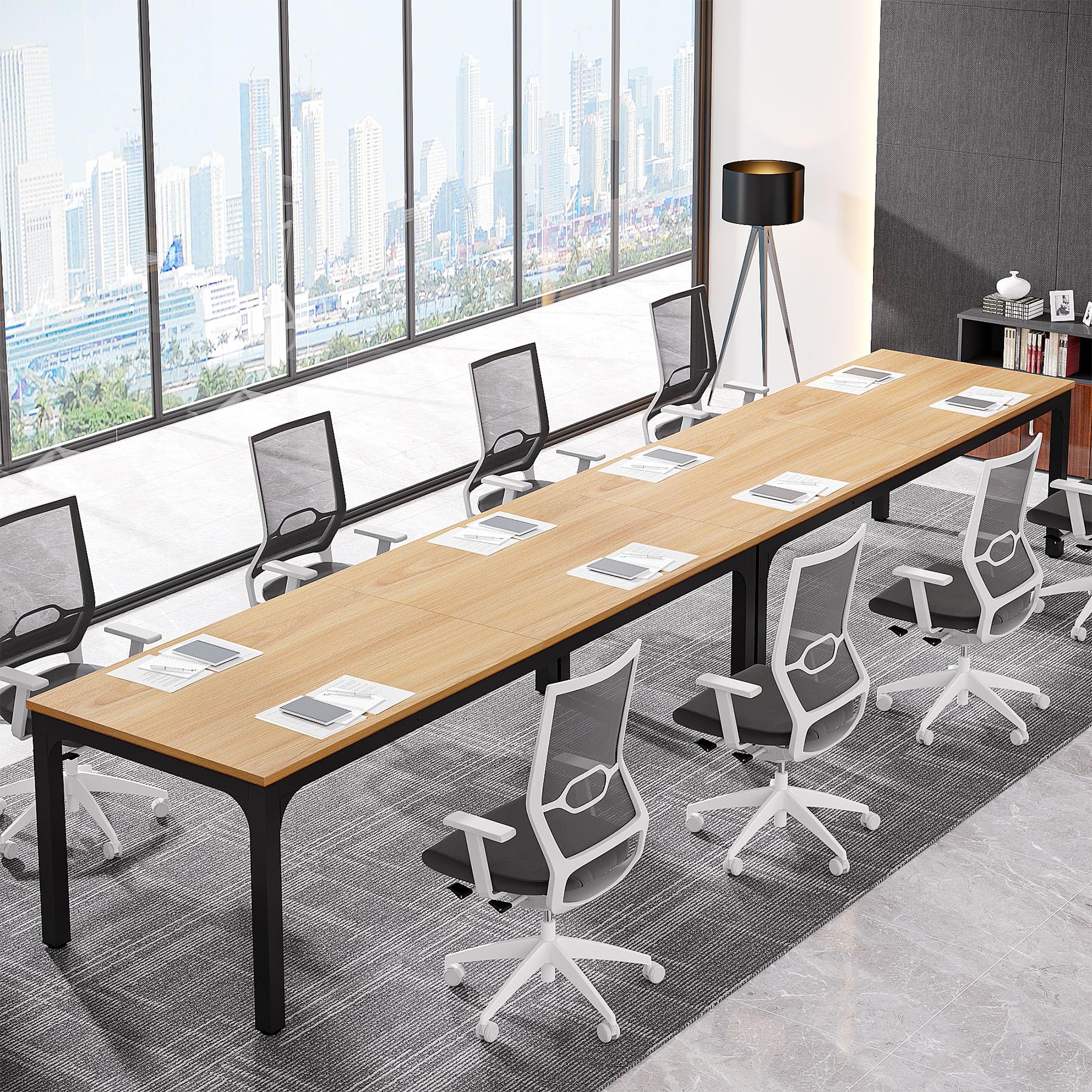 Tribesigns 78.74-Inch Large Conference Table Set - 13FT Rectangle Meeting Table for Office, Seminar & Business (2-Pack, Natural+Black, Chairs Not Included) - Perfect for Boardrooms, Training Rooms & Corporate Events
