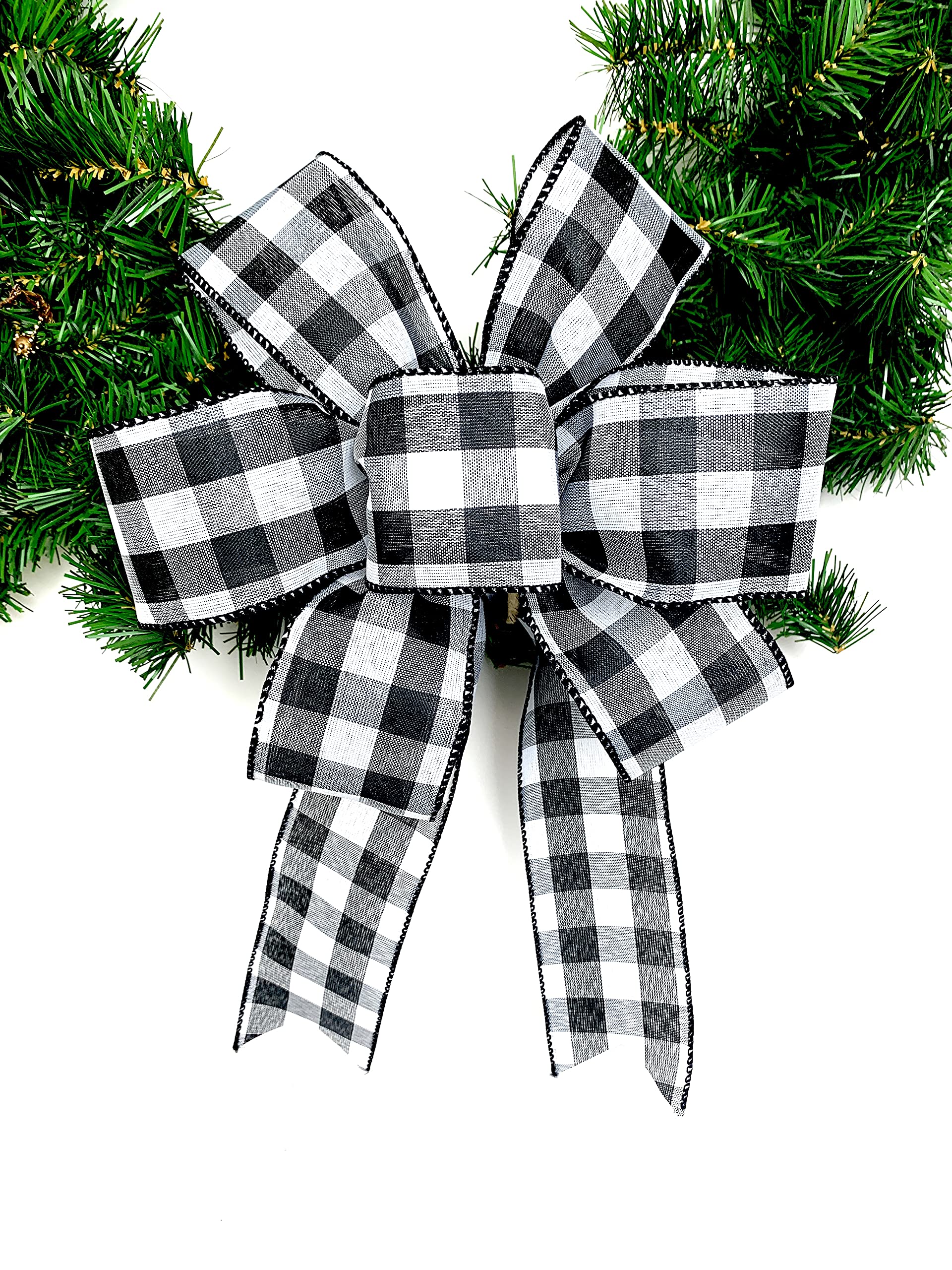 3 Pack Buffalo Plaid Black and White Wreath Bows - Large Christmas Gift Bows for Holiday Decor, Country Garland, Lantern & Swag Decorations - Perfect for Christmas Tree, Mantel & Front Door Decor