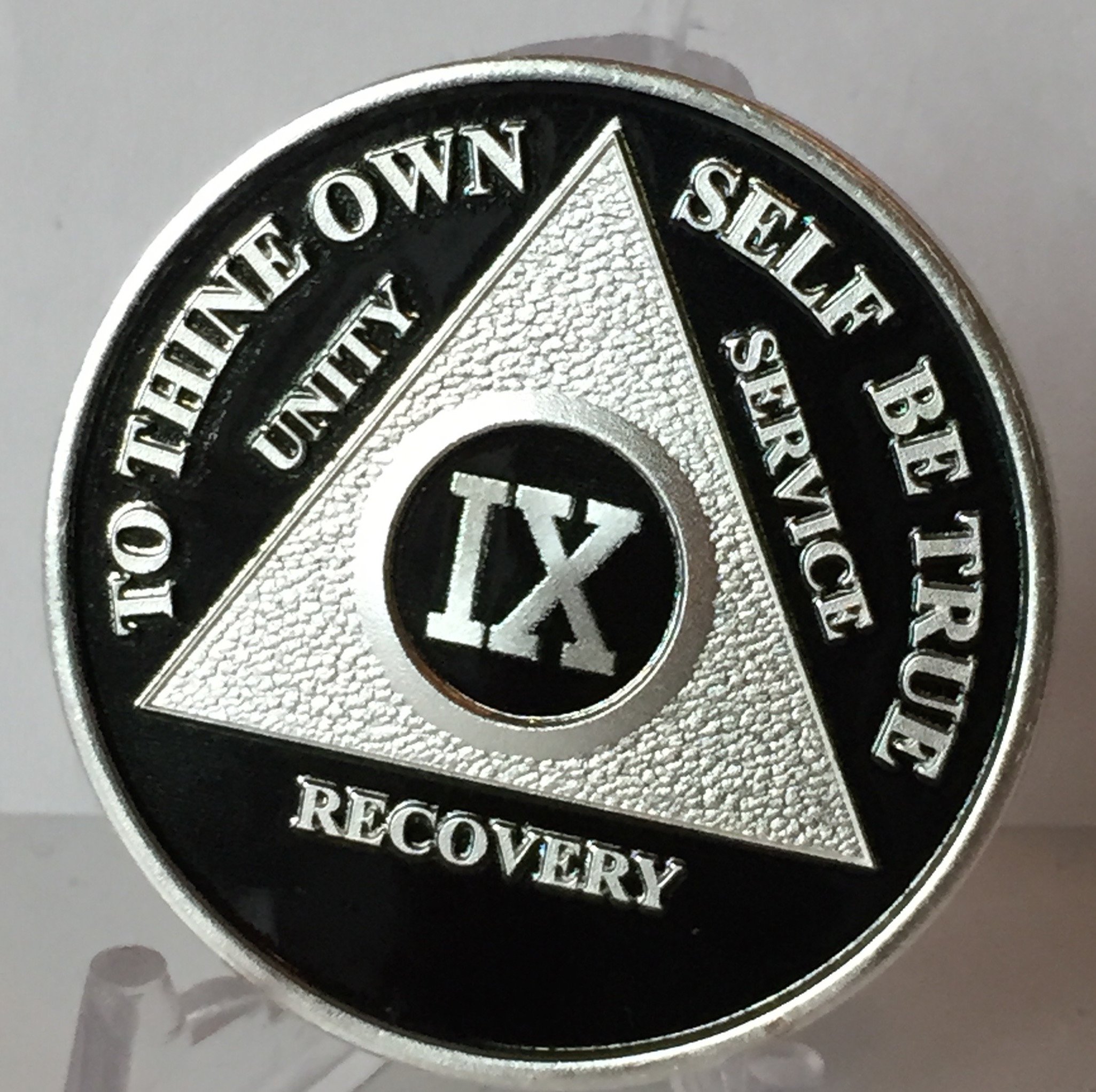 Black & Silver Plated 9 Year AA Alcoholics Anonymous Sobriety Medallion Coin with Vinyl Protector - Perfect for Recovery Milestones, Gifts & 12-Step Meetings