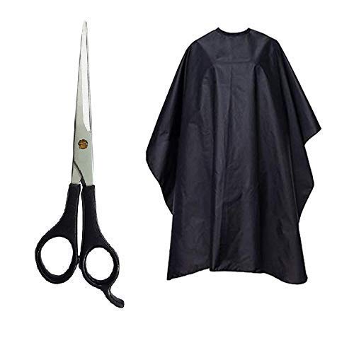 Professional Hair Cutting Scissors & Apron Set - 2-Piece Salon-Grade Barber Kit for Men & Women - Sharp Stainless Steel Shears with Hair Cutting Cape - Perfect for Home Haircuts & Professional Styling